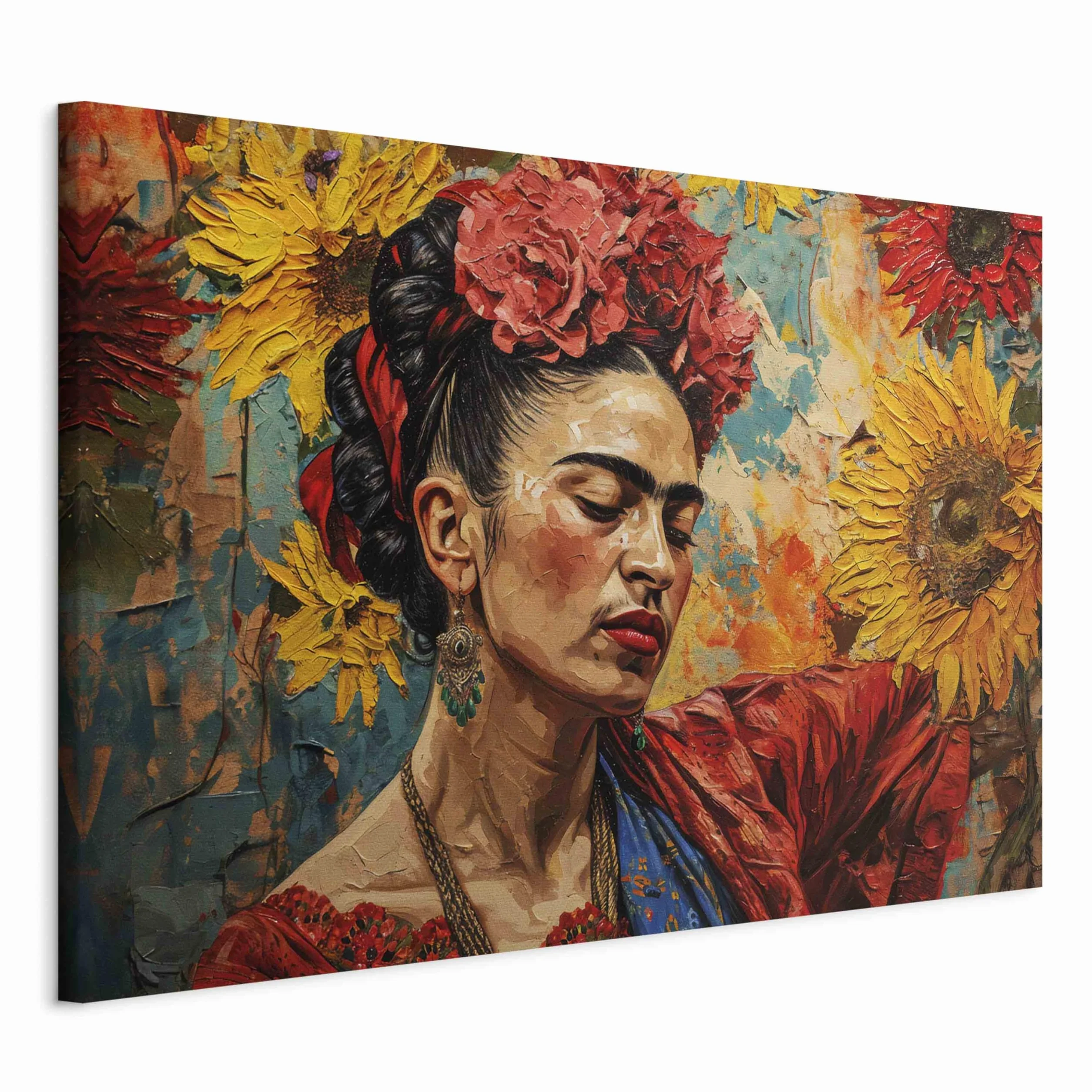 murando - Cuadro en Lienzo Frida Kahlo 120x80 cm 1 Pieza - Impresión en material tejido no tejido cuadros decoracion salon modernos lienzos - Reproducción Retrato Mujer Flores Colorido h-H-10050-b-a