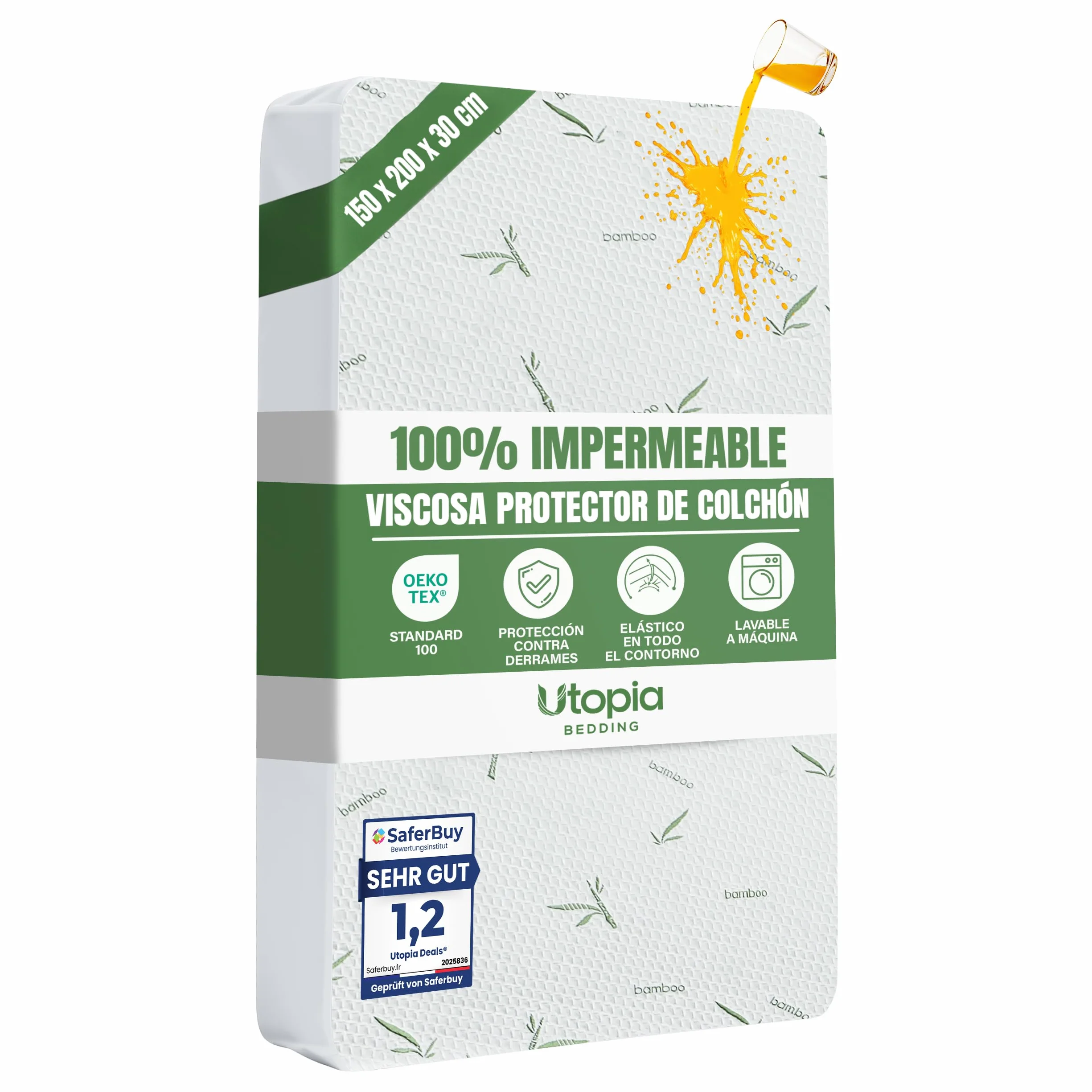 Utopia Bedding Protector de Colchón 150 x 200 x 30 cm Impermeable, Viscosa Premium, Certificación Oeko-Tex, Cubre Colchón Transpirable, Elástico En Todo