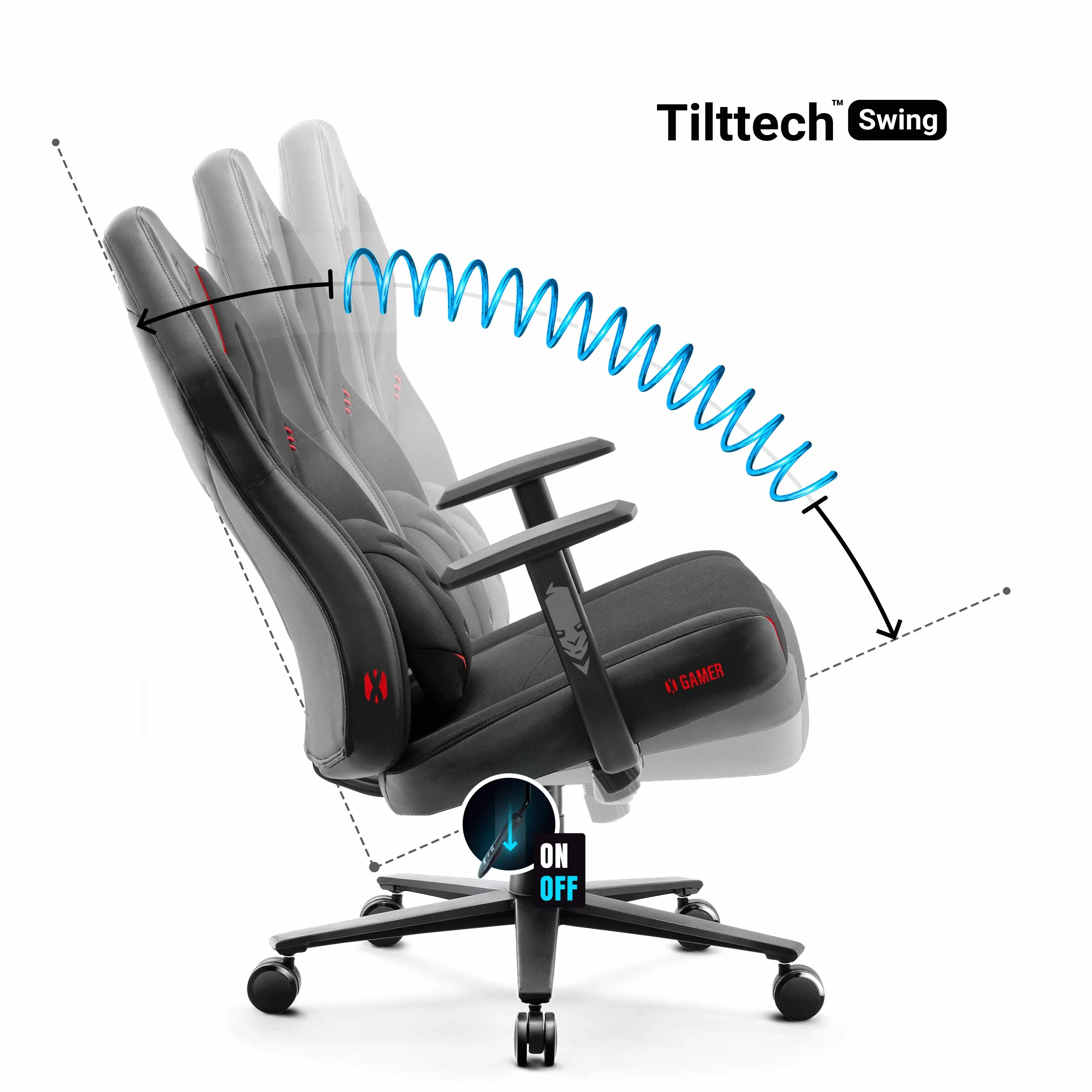 Diablo X-Gamer 2.0 Silla Gaming Gamer de Oficina Tela Diseño Ergonómico Cojín Lumbar Apoyabrazos Cómodos (Negro-Negro)