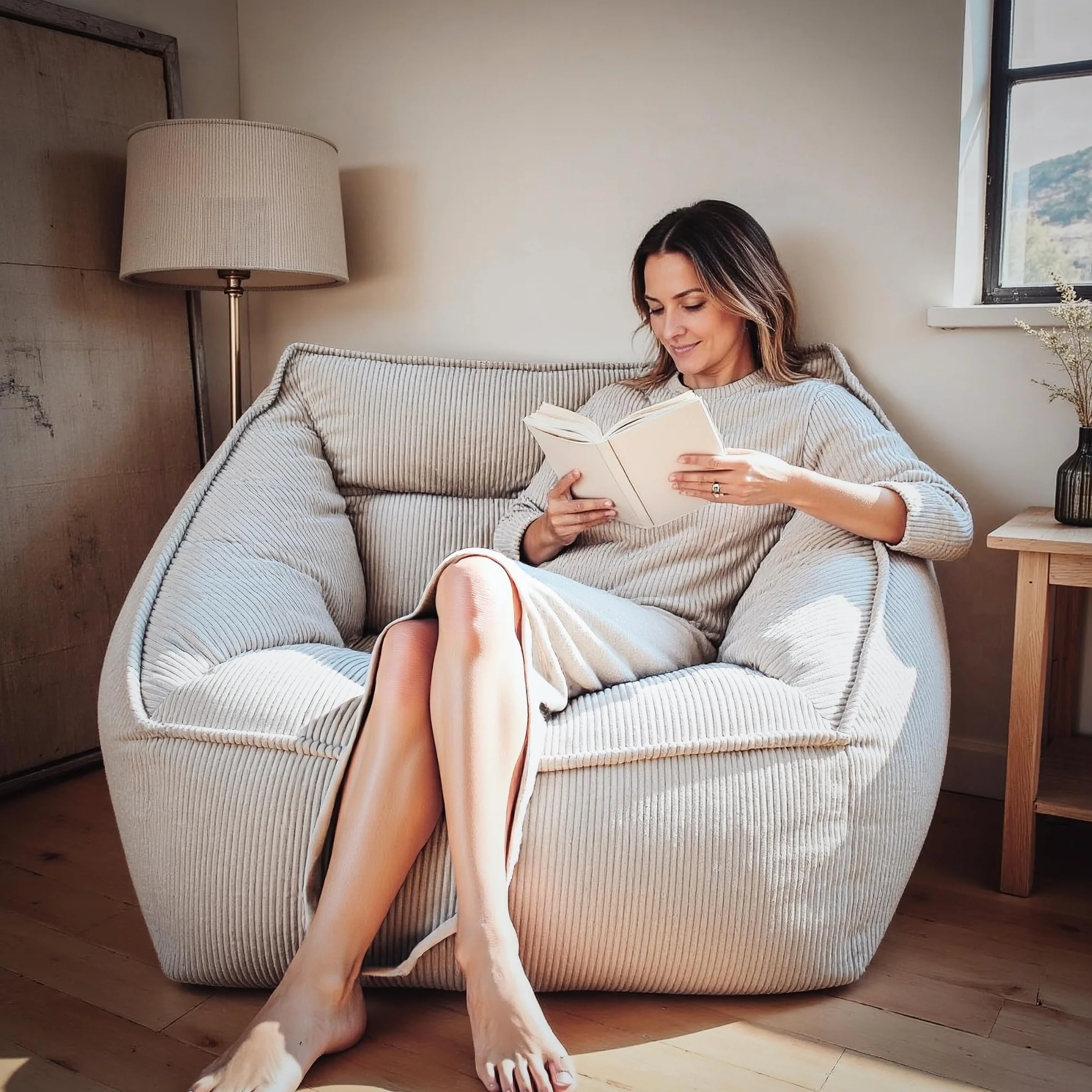 Aiire Sillón Puff con Relleno Incluido - Puf Salon, Dormitorio y Habitación Juvenil Moderno - Funda en Pana Premium Desenfundable y Lavable - Bean Bag XXL Gigante para Adultos [100x100x80]