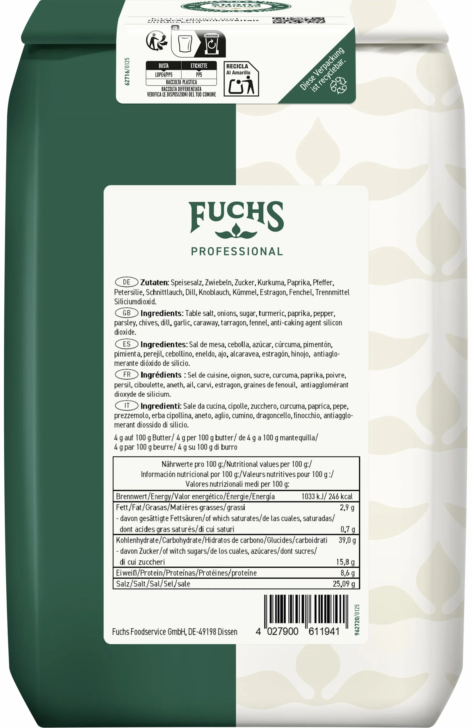 Fuchs Professional preparación de especias mantequilla de hierbas 1 kg bolsa reciclable