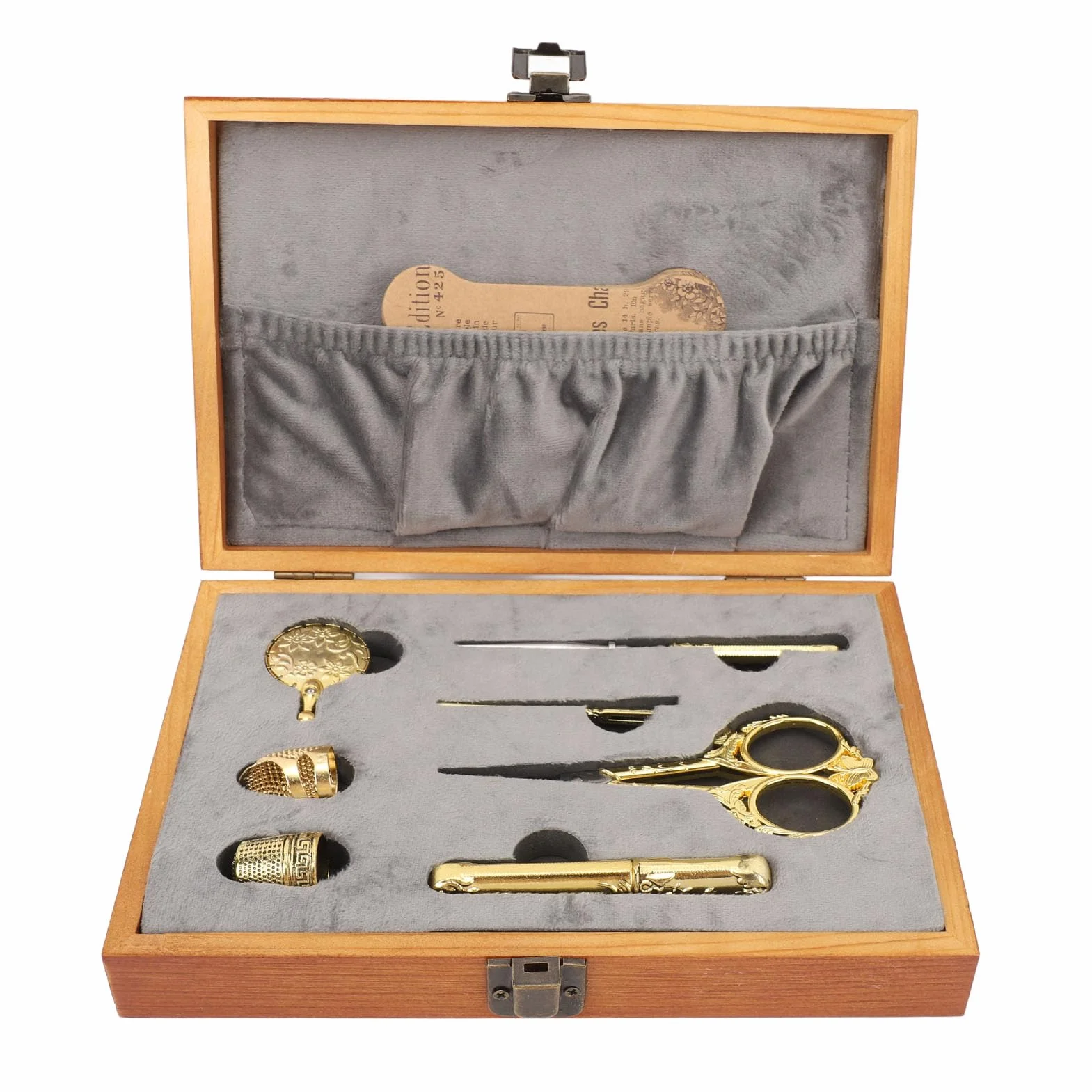 Kit de Tijeras de Bordado Vintage, 1 Juego de 30 Piezas de Caja de Costura Vintage para Costura Artesanal, Kit de Costura Multifuncional con Agujas, Dedales, Tijeras, Rompehilos