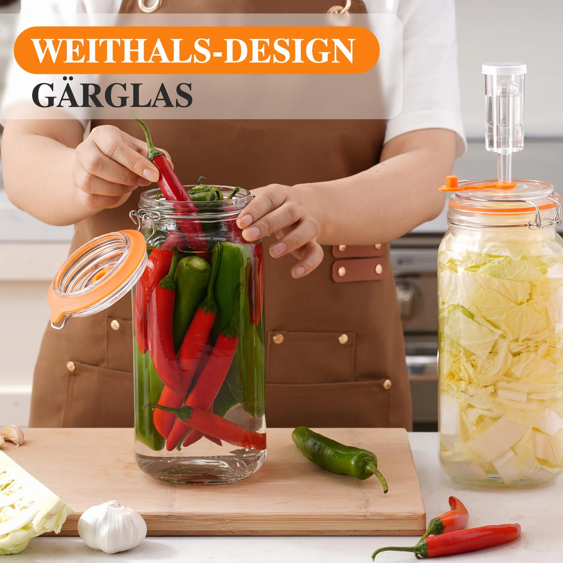 Tarros de fermentación de 2 litros con pesas y bloqueo de aire, kit de fermentación para chucrut, kimchi, kombucha y encurtidos, paquete de 2