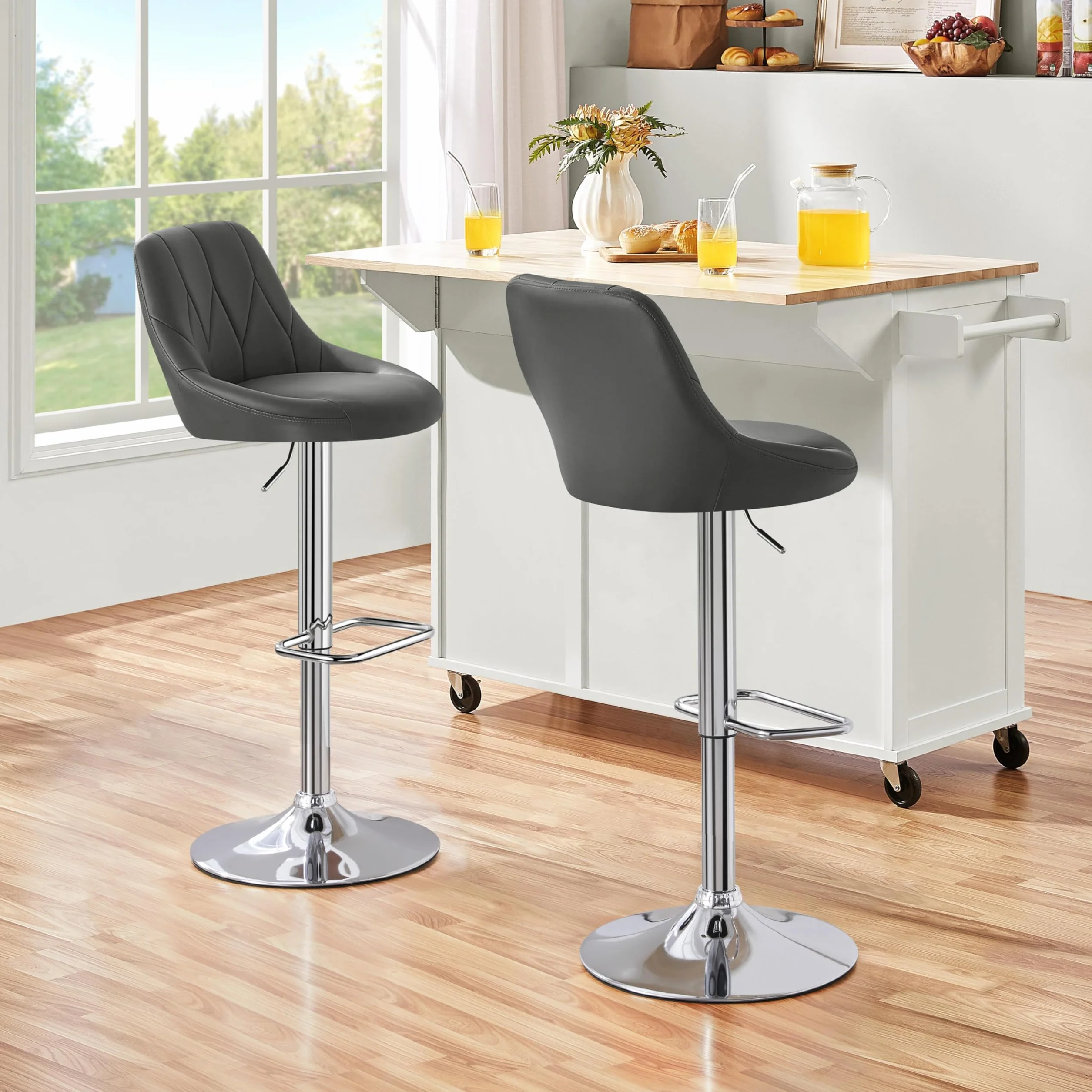 Yaheetech Juego de 2 Taburetes de Bar Ajustables 86-107,5 cm Asiento Giratorio Gris Oscuro