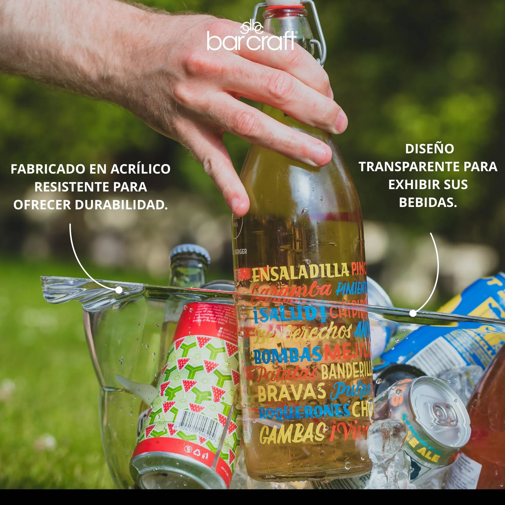 BarCraft Cubo Enfriador de Bebidas Ovalado Grande Acrílico Transparente 10 Litros