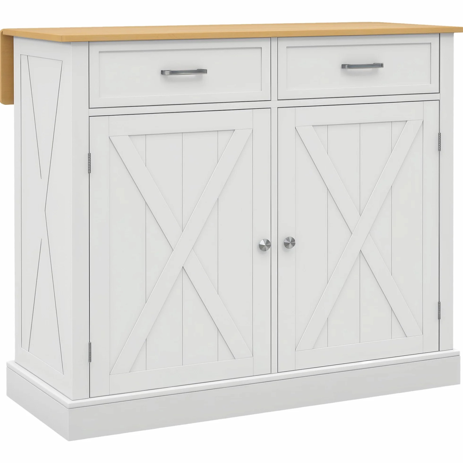 HOMCOM Isla de Cocina Carro de Cocina con Encimera de Madera Plegable 2 Puertas 2 Cajones Estante Ajustable y 4 Ruedas 105x60x90,5 cm Blanco