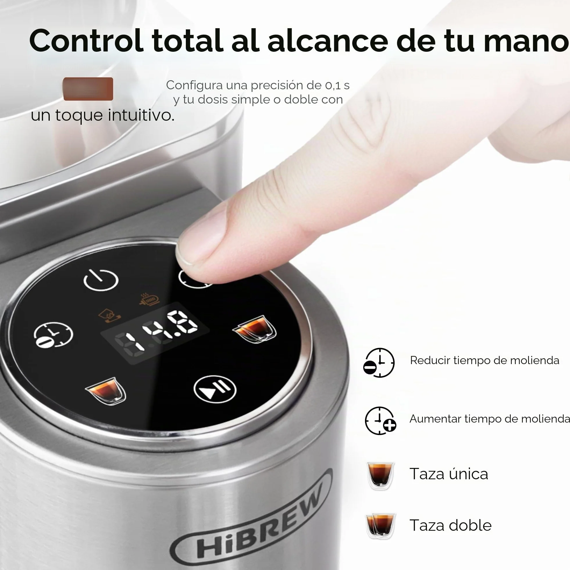 Molinillo de café eléctrico HIBREW G7-48 ajustes precisos para espresso/filtro/café, control de porciones y antiestático, molinillo cónico para café recién molido