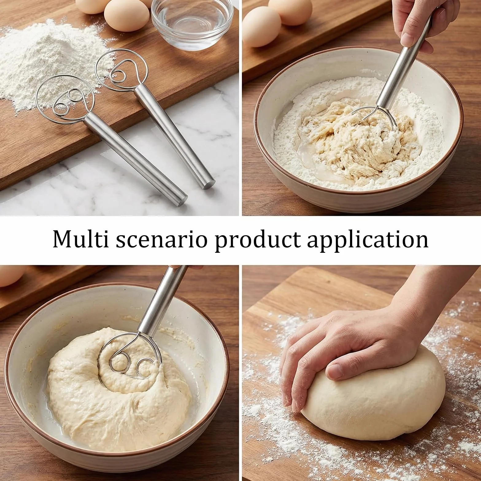 Batidor Danés Acero Inoxidable 304 para Masa Pizza Pan Doble Espiral