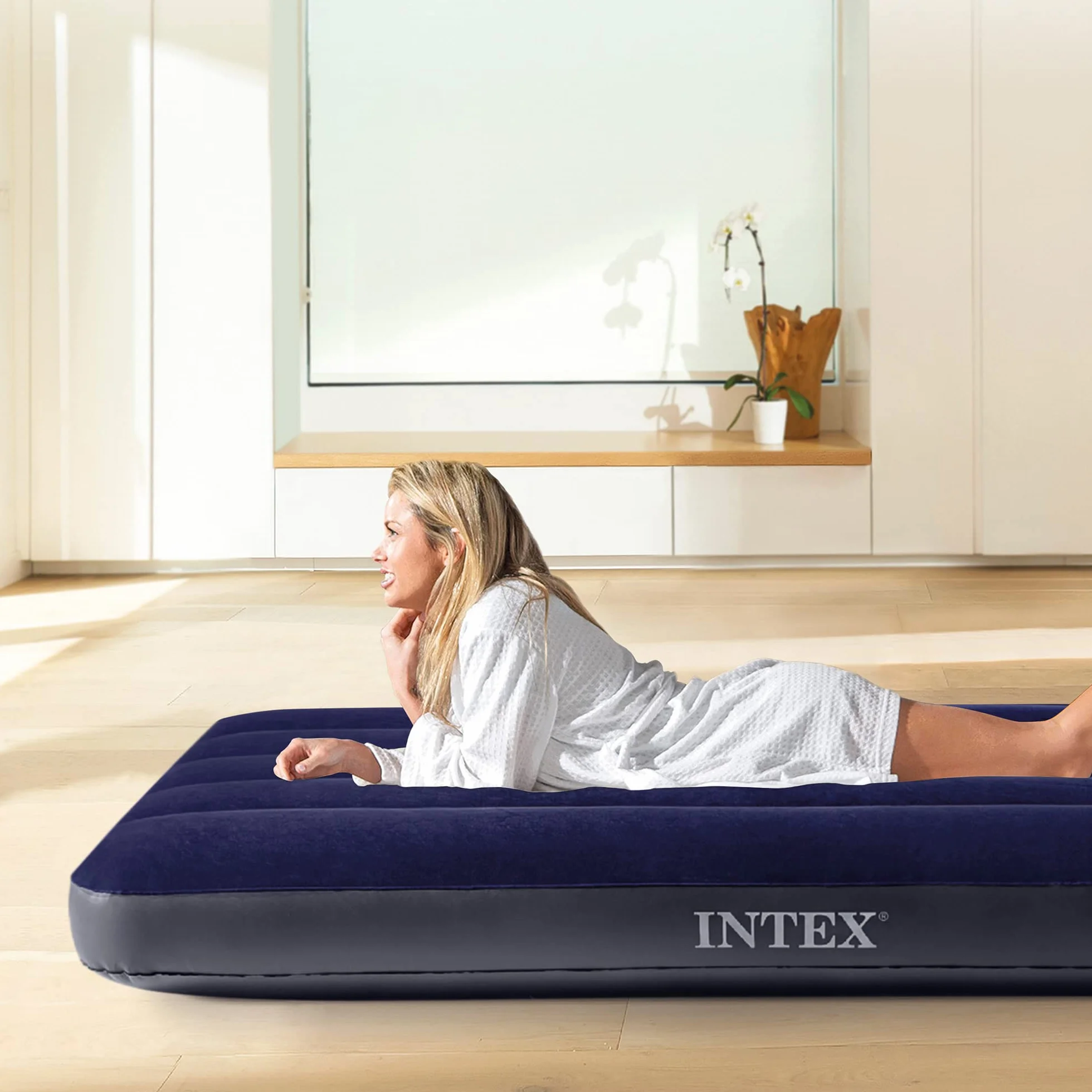 Intex Colchón hinchable Dura-Beam Cama de aire inflable para camping Azul