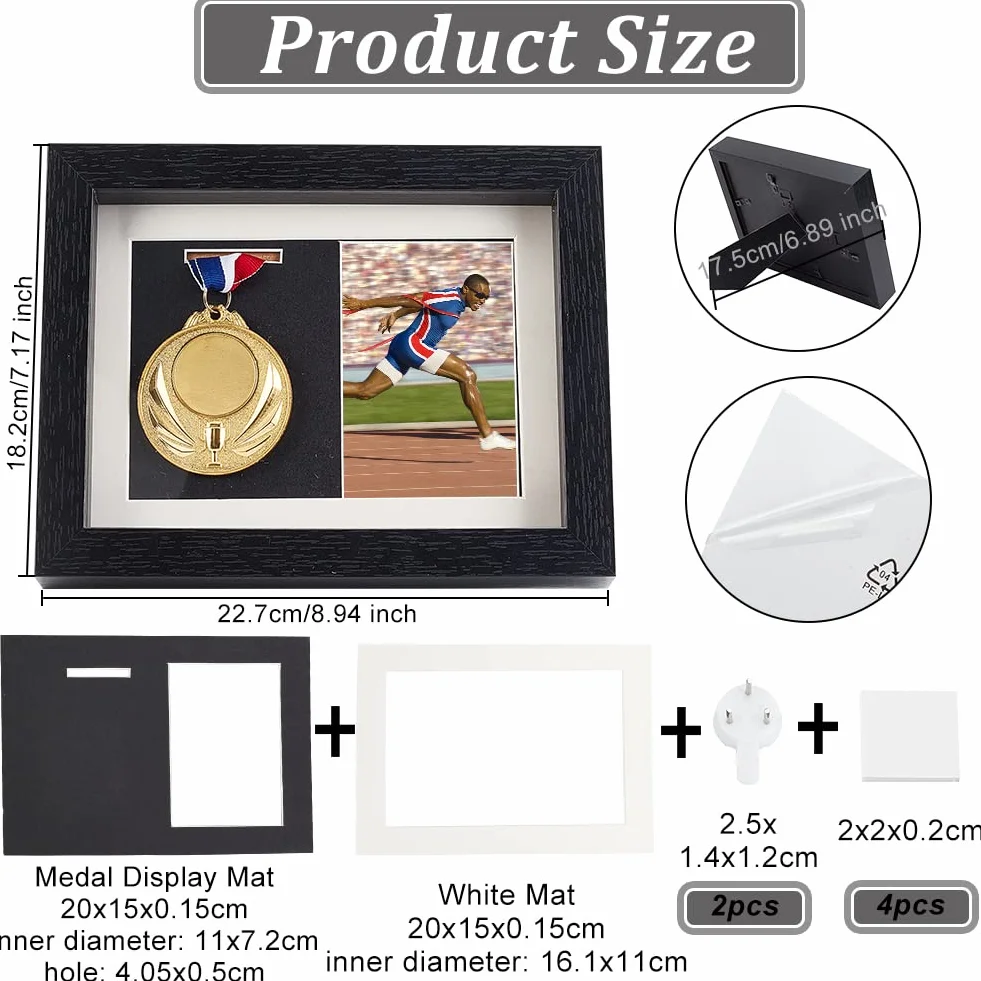 OLYCRAFT Caja de Sombra de medallas Negra, Marco de Fotos de Madera Natural con Ventana Transparente para medallas Militares, Etiquetas de Playa coleccionables 175 x 182 x 227 mm