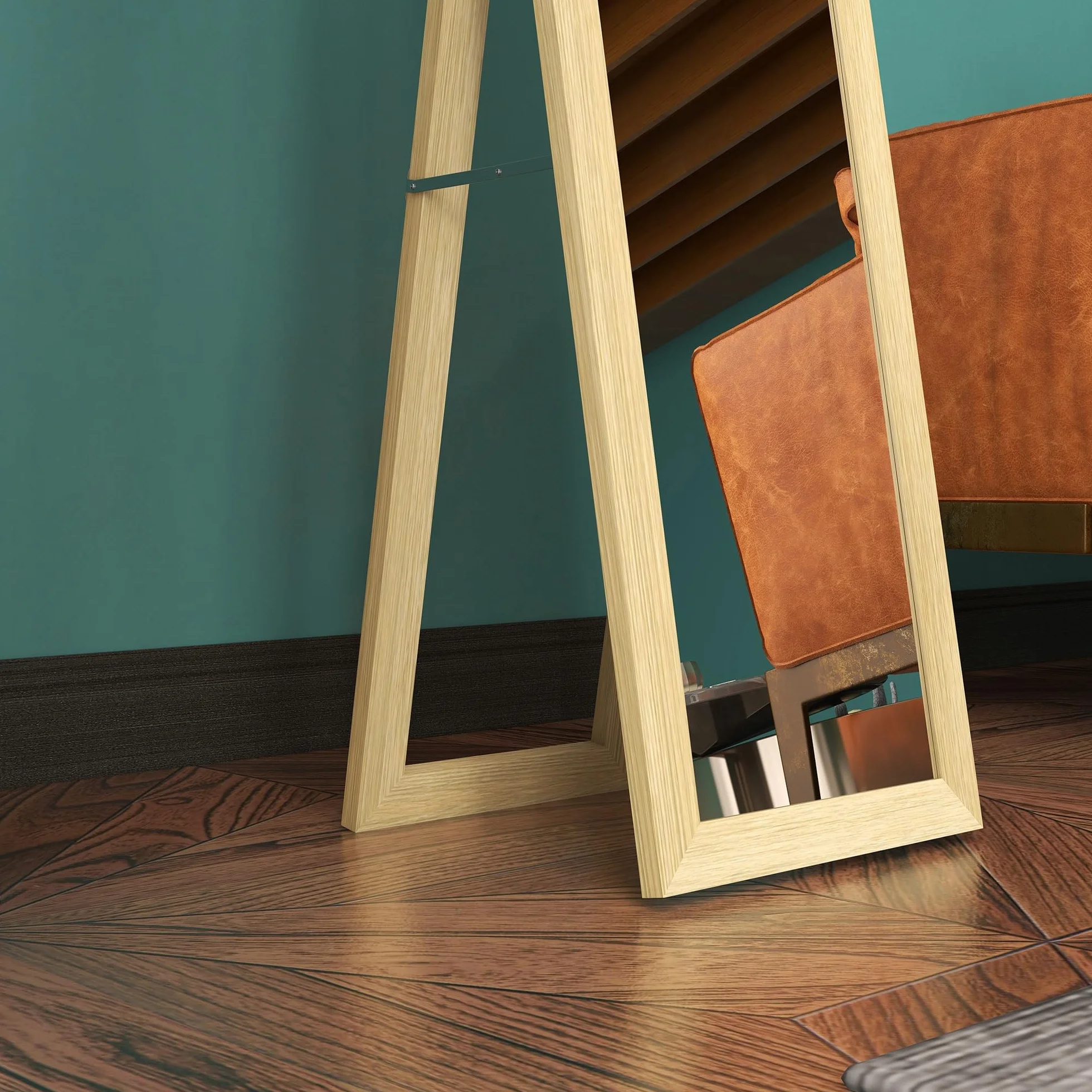 HOMCOM Espejo de Pie Cuerpo Entero 157x37 cm, Espejo de Cuerpo Entero con Soporte, 3 Formas de Uso, Independiente, Montaje Pared y Apoyado, para Salón, Entrada, Dormitorio, Roble