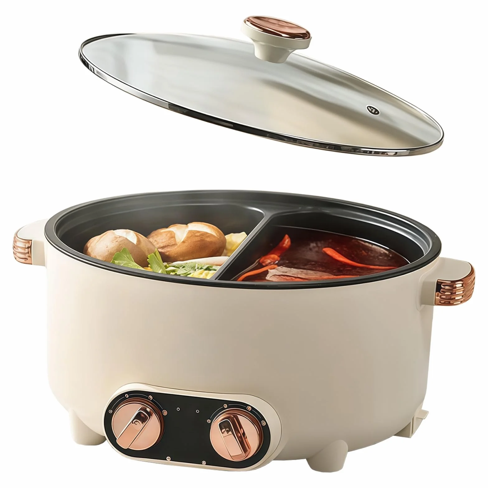 Hot Pot Olla Eléctrica 5.5L 1600W Multifuncional Antiadherente con Doble Botón Rotativo