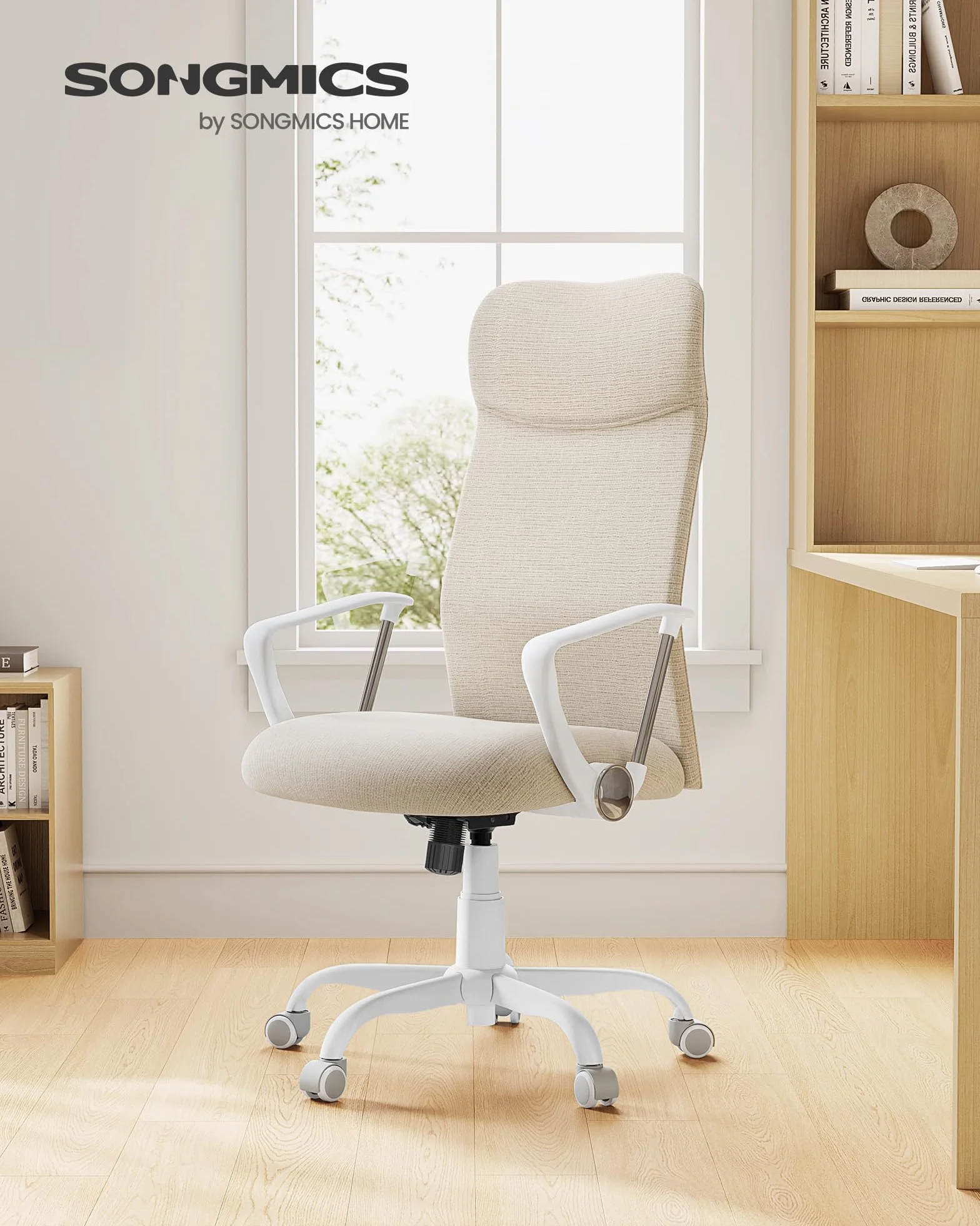 SONGMICS Silla de Oficina Ergonómica Giratoria Regulable Altura Inclinable 120 kg Beige Cappuccino