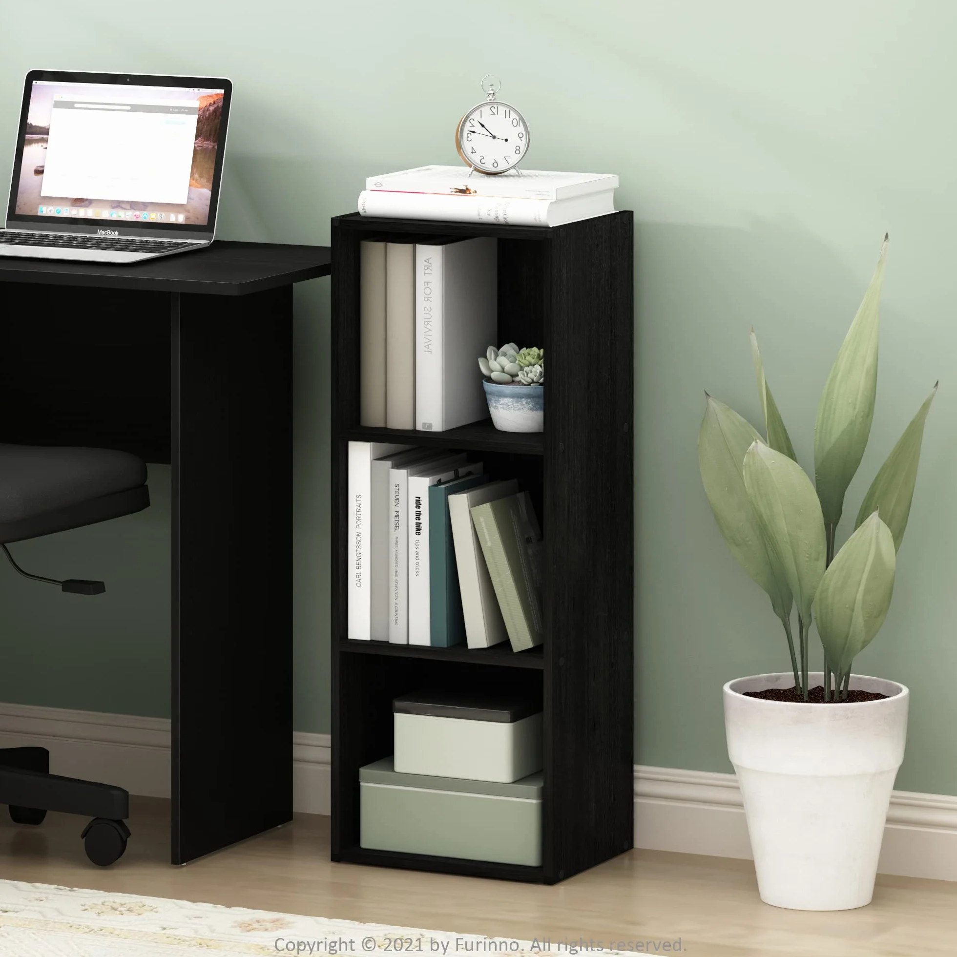Furinno Pasir Estantería Abierta Librería de 3 Niveles, Madera Negra