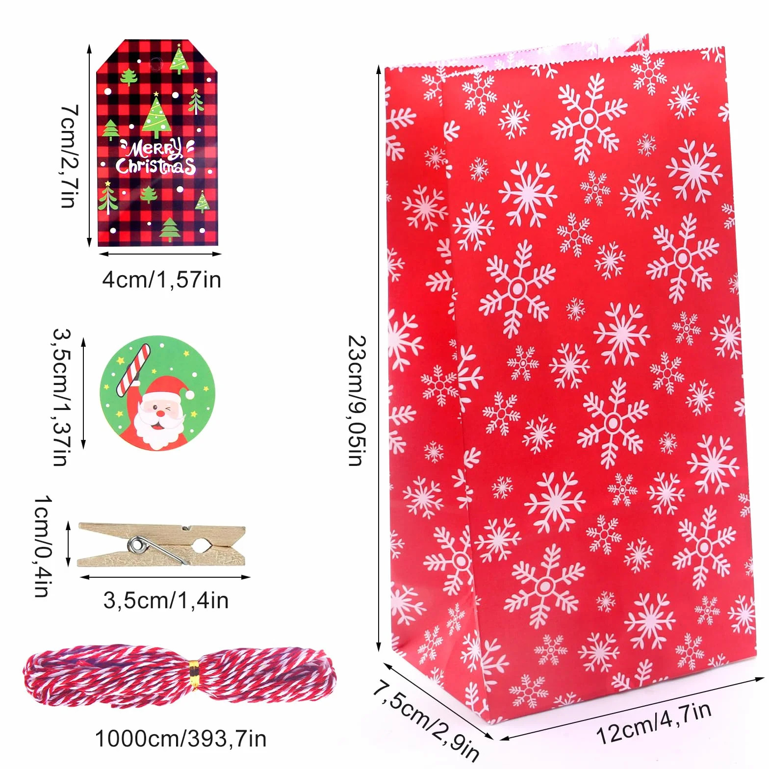 Calendario Adviento para Rellenar 2024, 24 Piezas, DIY Bolsas Navideñas de Papel con Cuerda y Números Adhesivos