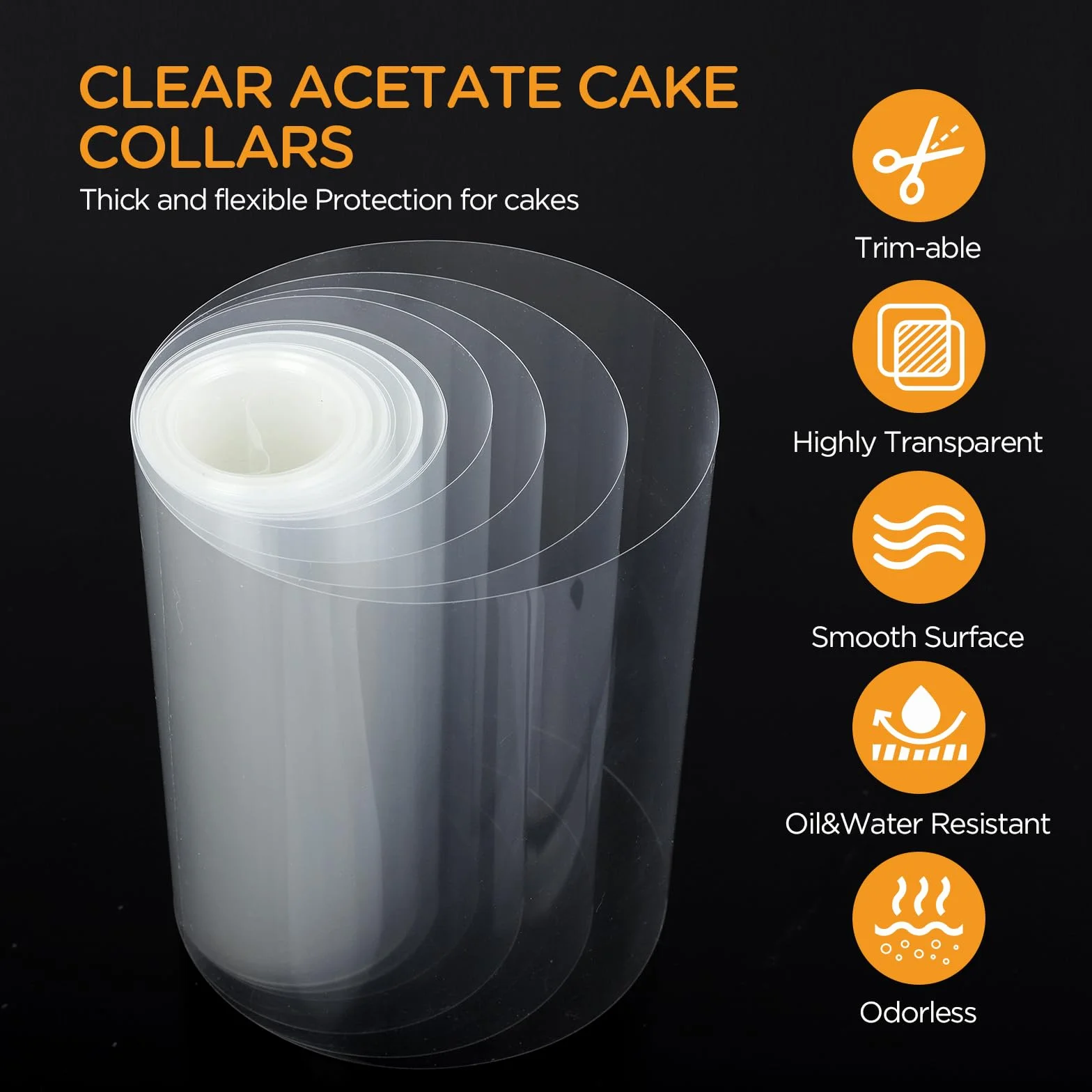 AiQInu Rollo de Acetato Transparente 4 Rollos,(15cm/10cm/8cm/6cm x 10m), laminas de Acetato Repostería Reutilizables para Tartas para decoración de Tartas,Chocolate,Mousse,Pasteles,Postres