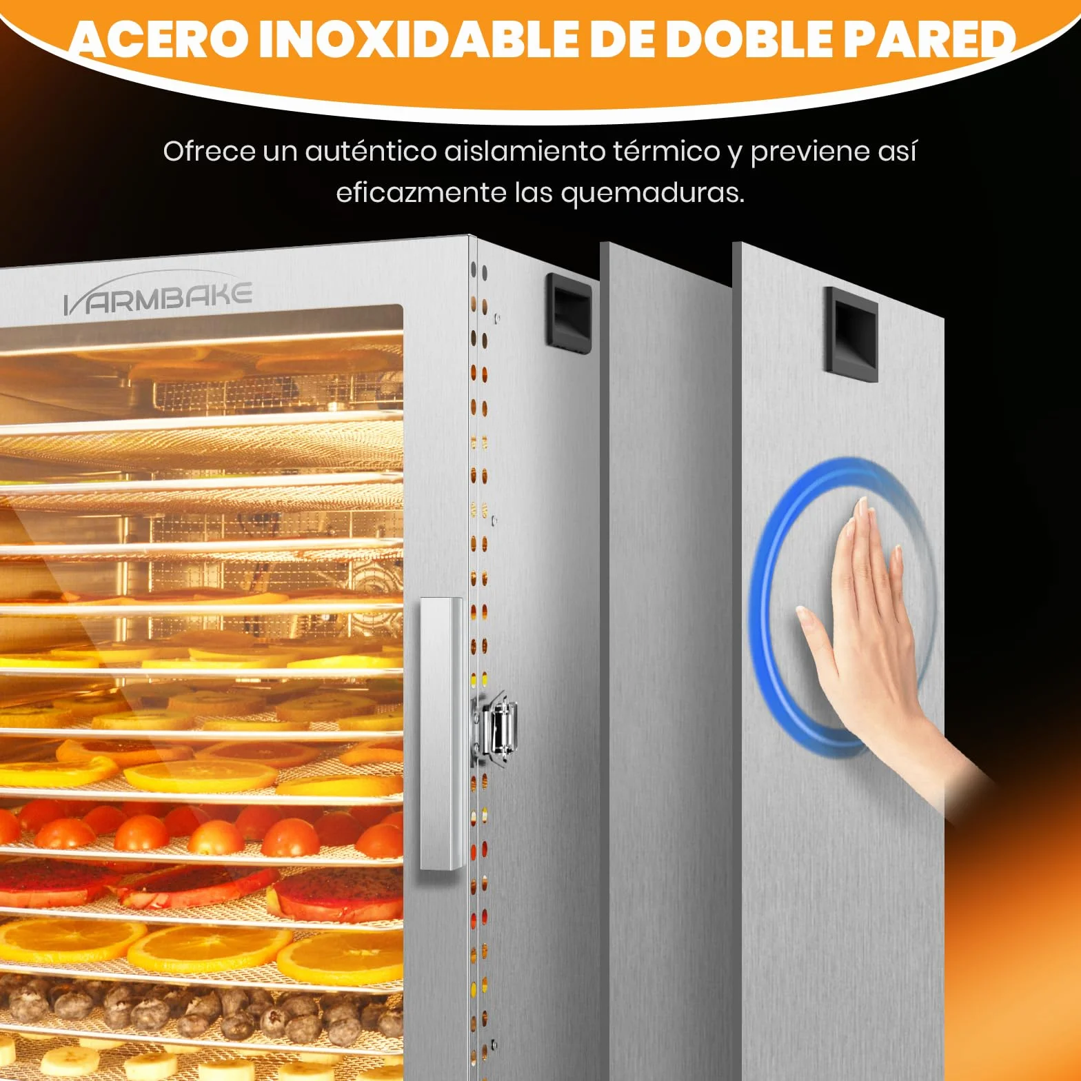 Deshidratador de alimentos 800 W, 12 bandejas acero inoxidable, 10.9 ft², control temperatura 190ºF, temporizador 24H