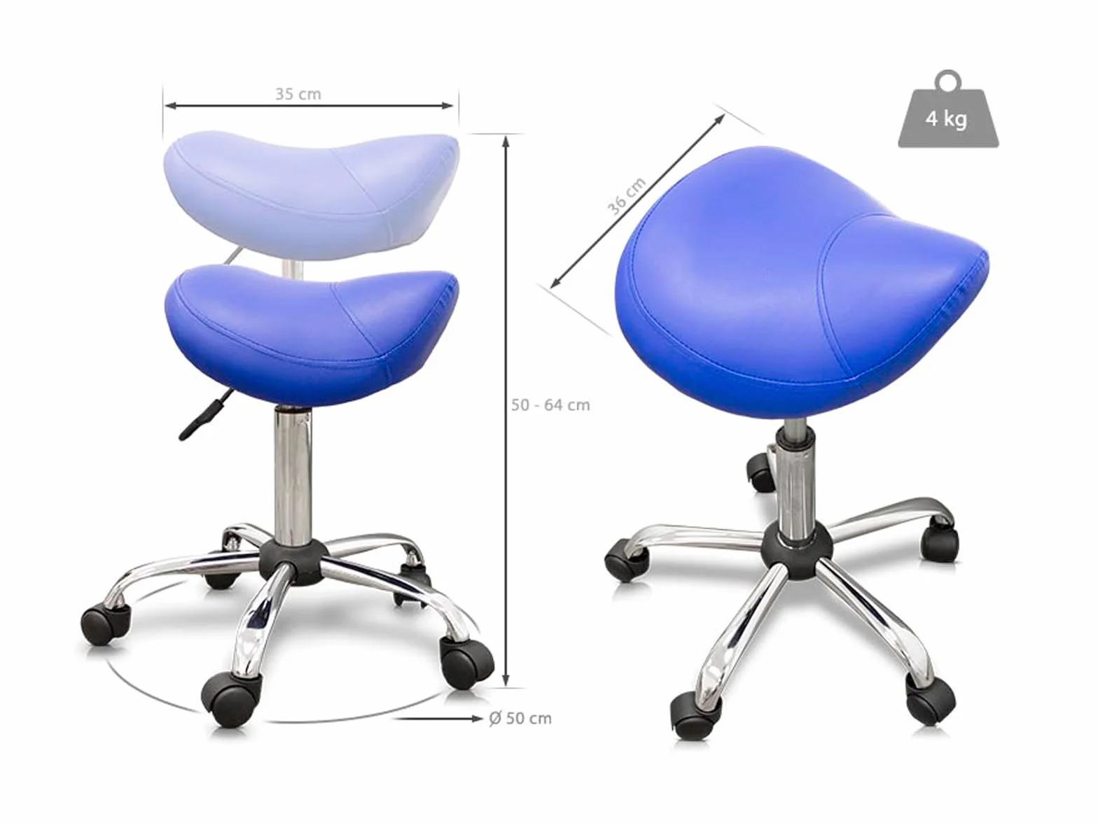 QUIRUMED Taburete Tipo Pony Ergonómico con Base de Acero, Negro, Polipiel, Regulable, hasta 150 kg