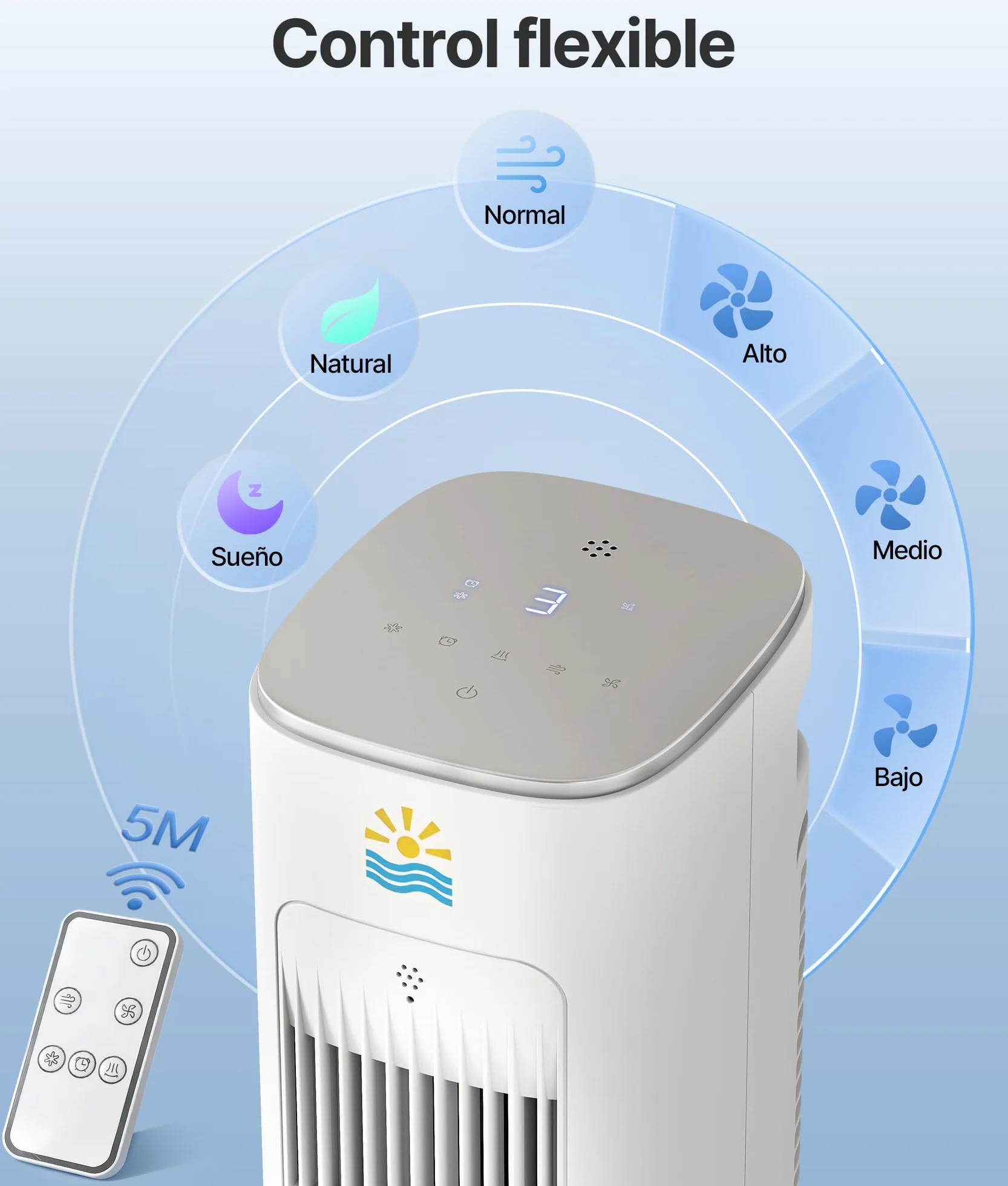 Climatizador Evaporativo Portátil- Alternativa al Aire Acondicionado Portatil Enfriador de Aire Silencioso,3 Modos, Temporizador 12H, Mando, Blanco