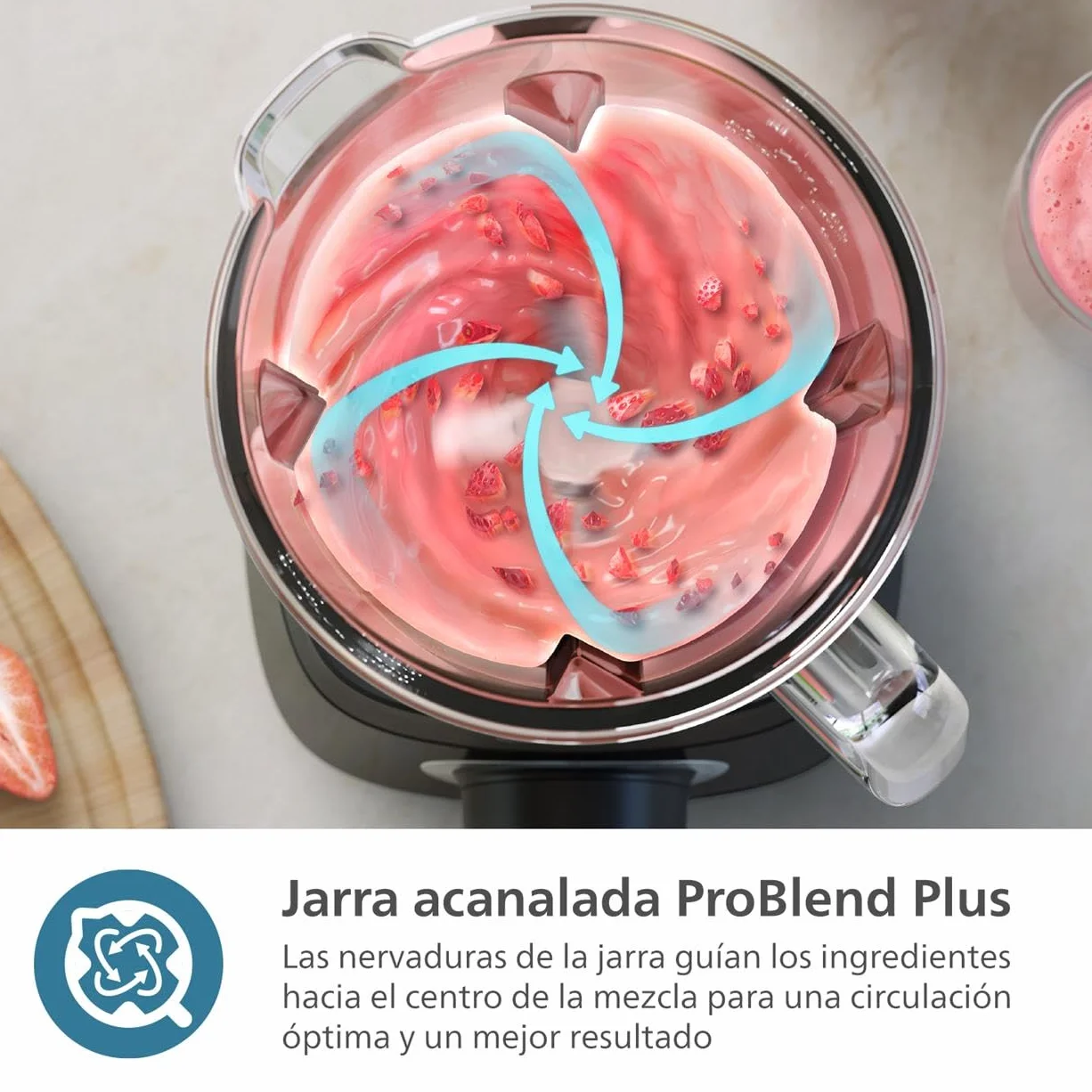 Philips Serie 5000 Batidora, Motor ProBlend Plus de 1200 W, Prepara Batidos Espesos de Fruta Congelada, Capacidad de 2 litros, Limpieza Sin Esfuerzo, Aplicación Nutri-U, Negro (HR3041/00)