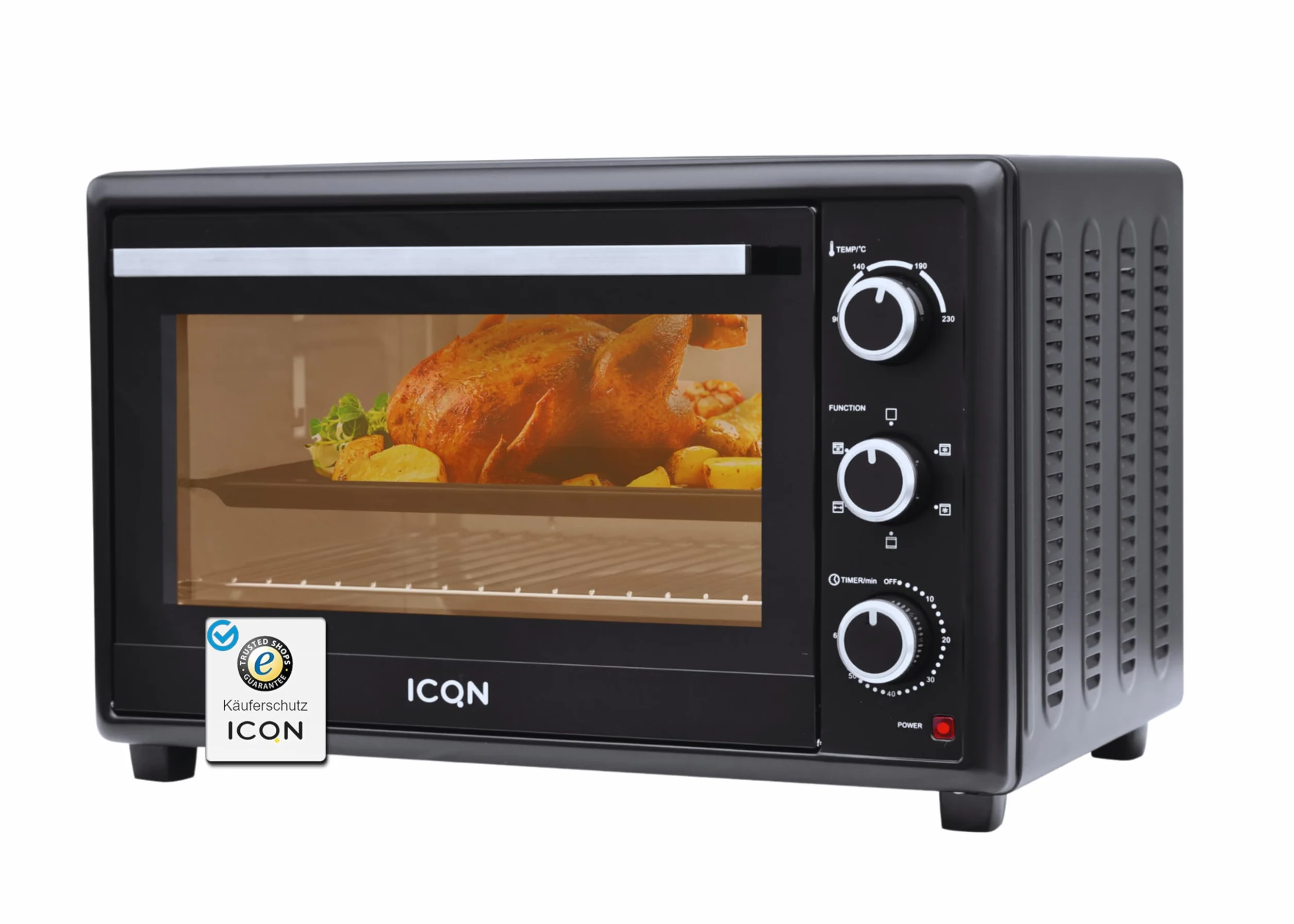 ICQN Mini Horno con Aire Forzado 50 Litros | Horno de Pizza con Temporizador 90 min