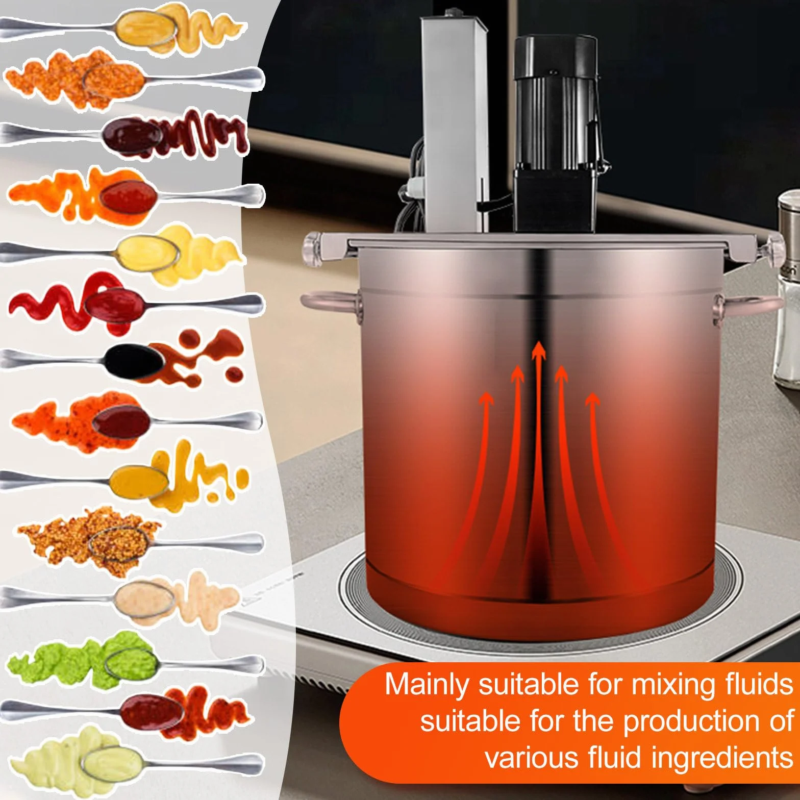 Mezcladora Eléctrica Industrial para Mermeladas/Salsas/Rellenos (20L/25L/40L/60L) - Olla Automática con Raspador de Fondo, Compatibilidad Multi-Calefacción + Control Velocidad Ajustable,60L