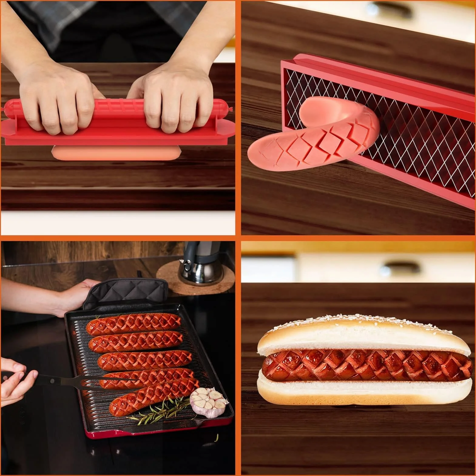 Cortador De Perros Calientes - Cortador De Hot Dogs Hot Dog De Espiral, Helicóptero De Jamón Compacto | Herramienta Livianas De Caza De Salchichas Roja Con Agarre, Dispositivo De Barbacoa Multipropósi