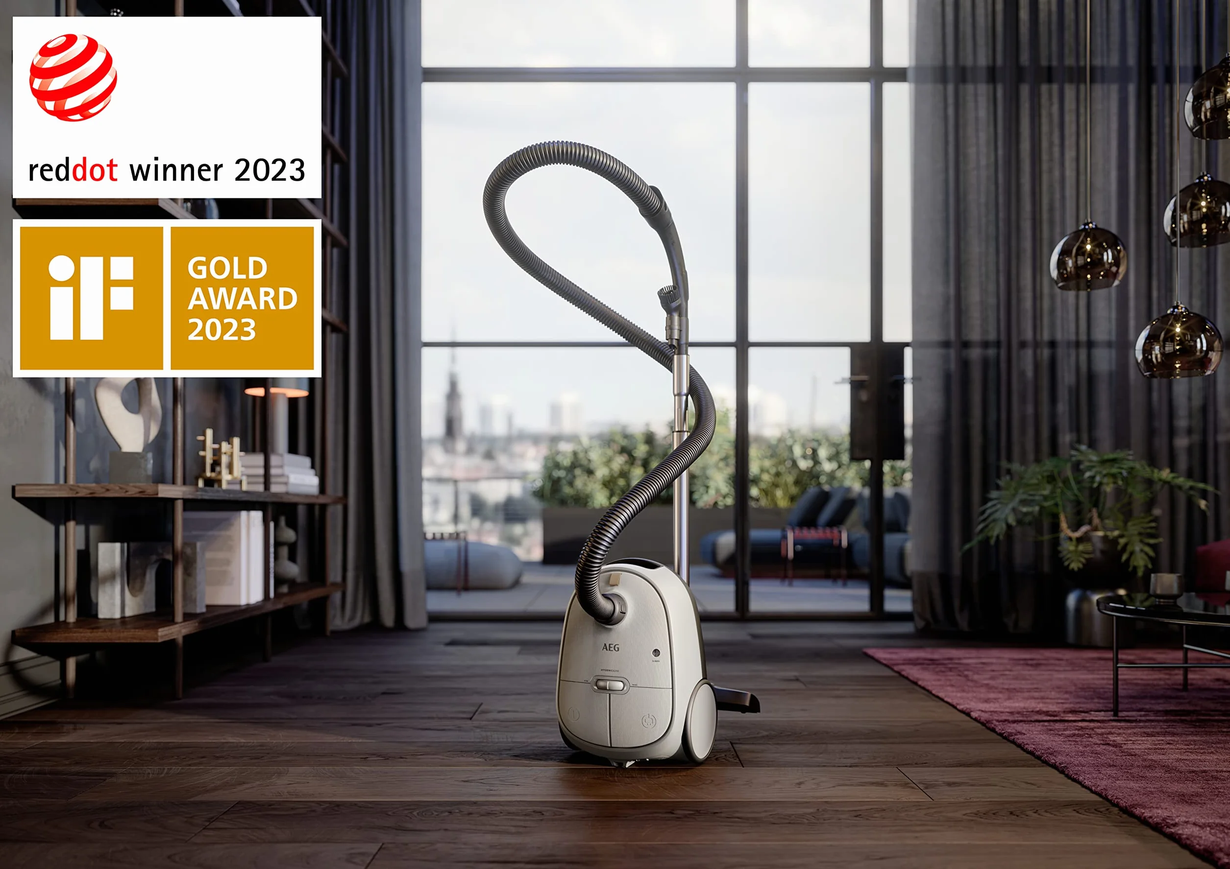 AEG AB61H6SW Aspiradora de Trineo con Bolsa, 850W de Potencia, 3,5L de Capacidad, Radio de acción 12m, Ruedas XL, Filtro Lavable, 3 cepillos + 3 Accesorios, 10 años garantía, Blanco