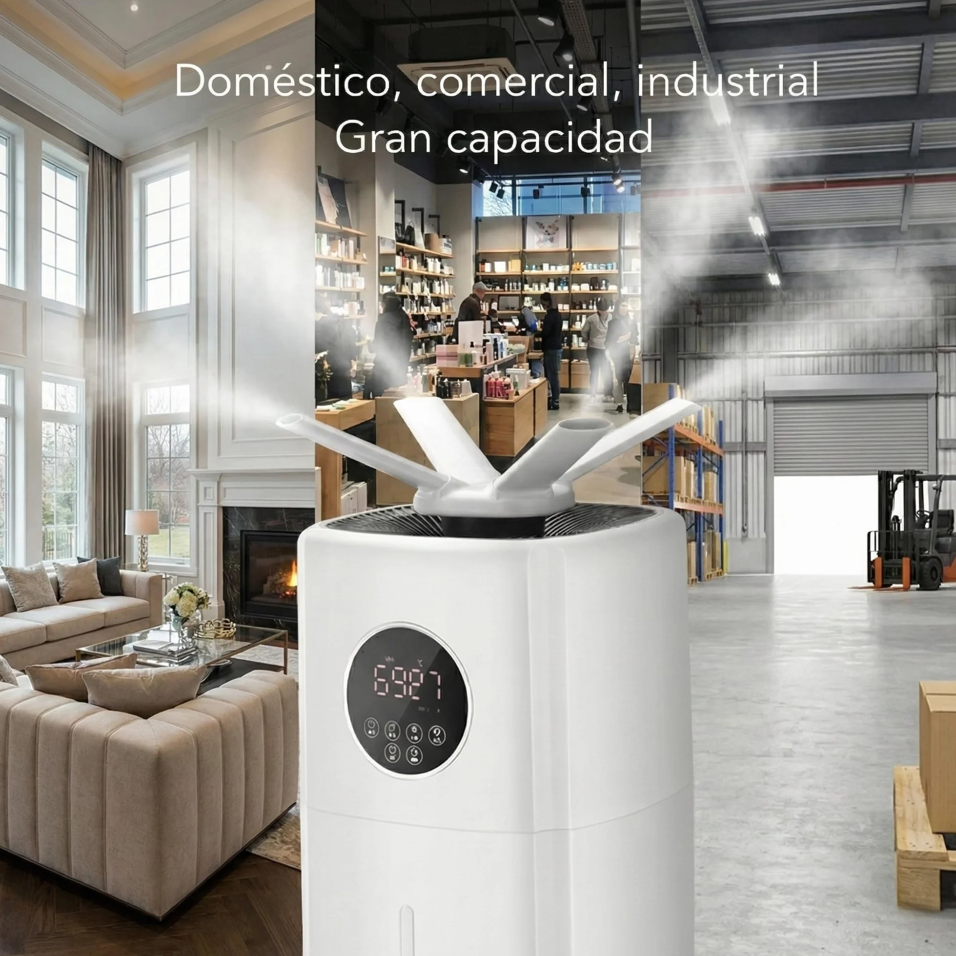LUMS Humidificador industrial 21L 1000 ft² ultrasónico niebla fría doble boquilla 360° control de humedad