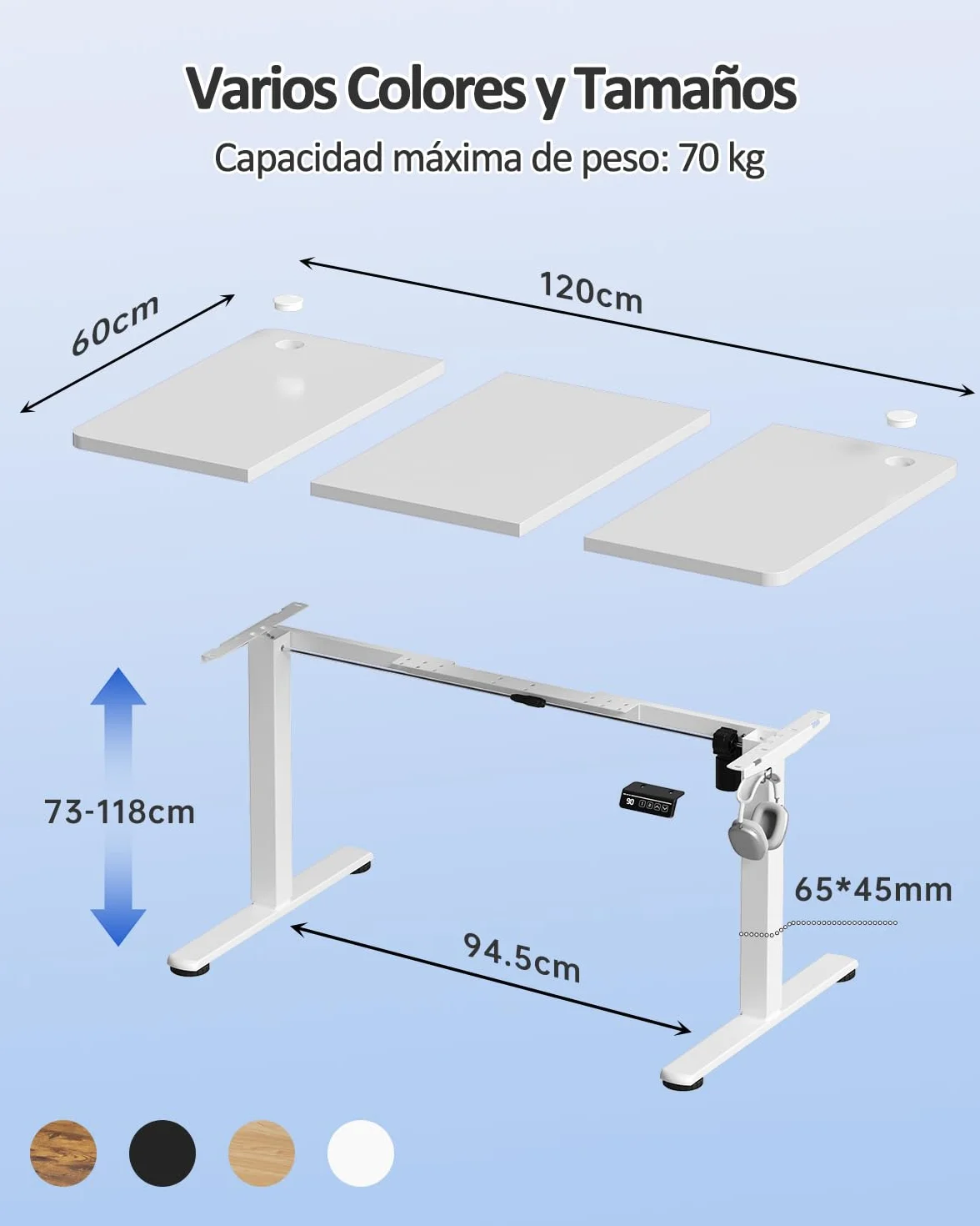 Devoko Escritorio Regulable en Altura 120x60 cm Eléctrico Telescópico Bidireccional Blanco