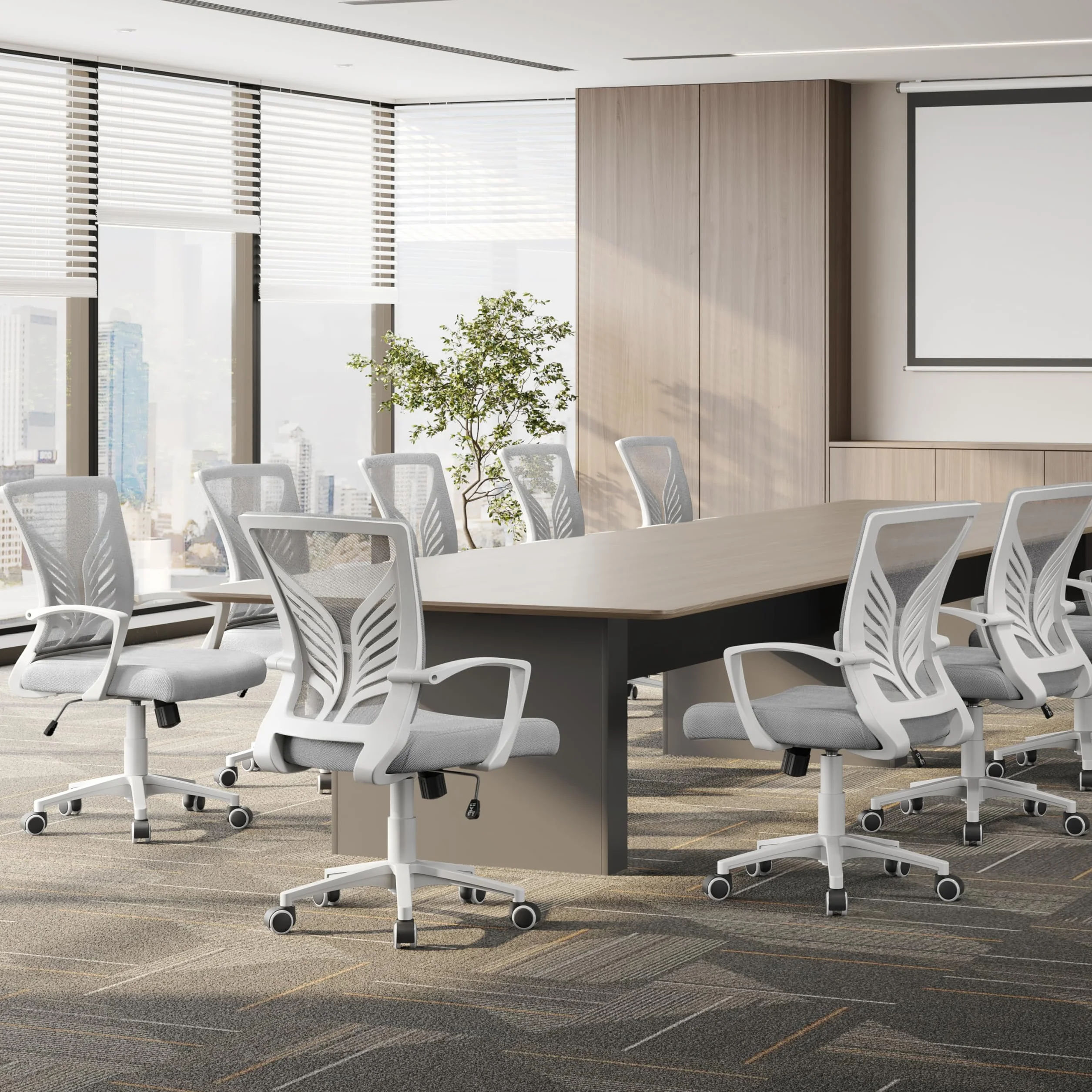 Yaheetech Silla de Oficina con Función de Inclinación, Soporte Lumbar, Carga Máxima 136kg, Gris Claro, Juego de 2