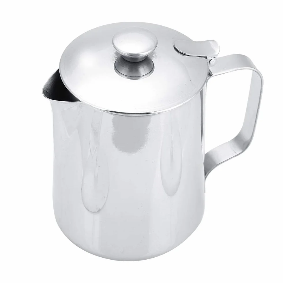 Fdit Taza de café de acero inoxidable, jarra de espuma de leche con tapa para café con leche, arte para oficina y cocina (600 ml)