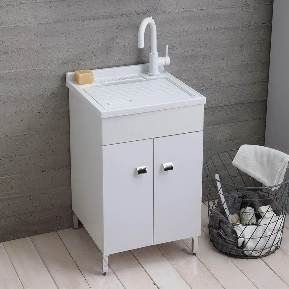 Kiamami Valentina - Mueble lavadero 50 cm blanco con tabla de lavado extraíble |Pratico
