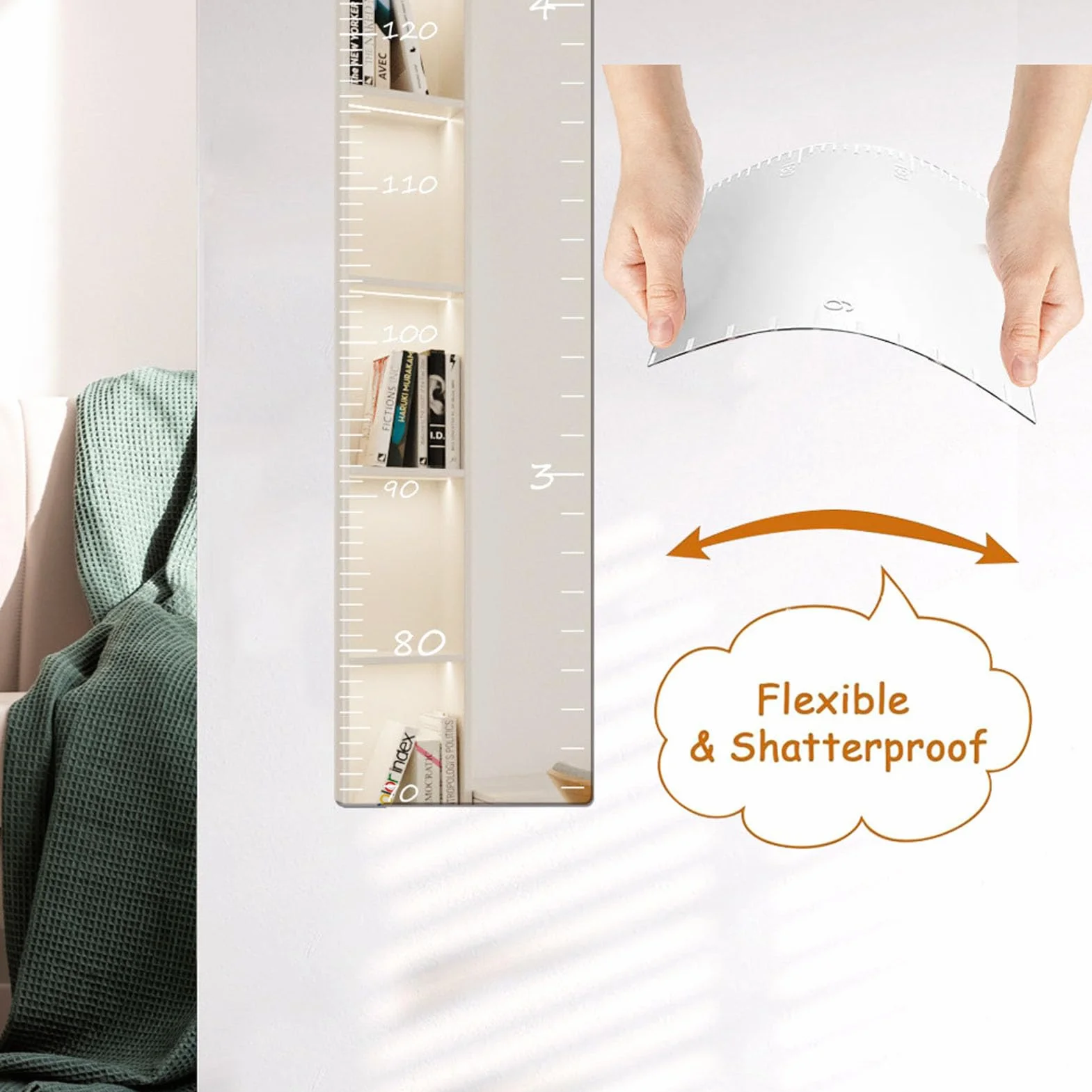 Espejo de Tabla de Crecimiento para Niños,Espejo de Tabla de Regla de Altura de Acrílico para Pared,Regla de Medición de Guardería Inastillable para Decoración de Dormitorio de Bebés Y Niños