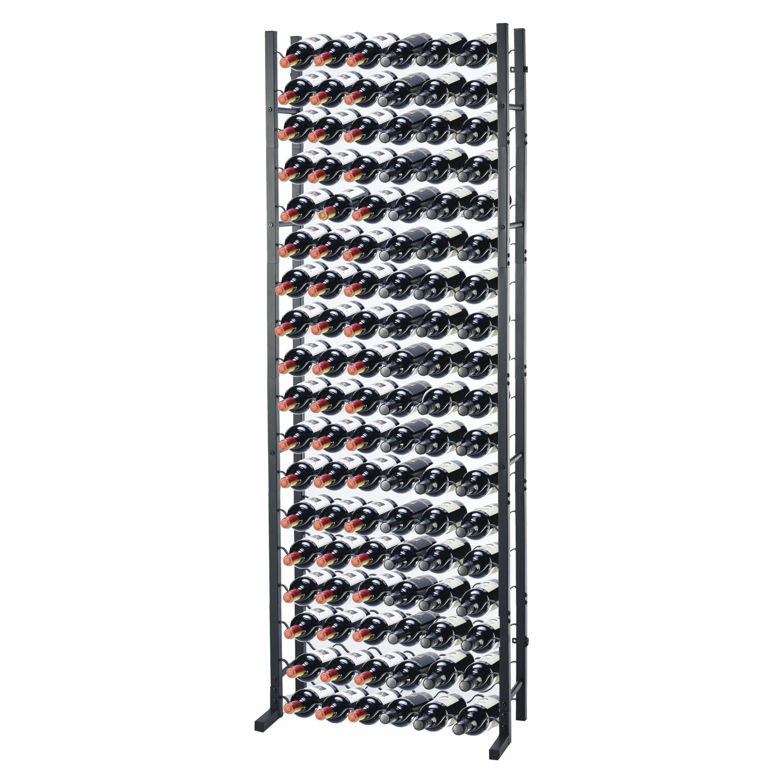 Botellero - Vinoteca - Portabotellas de Vino - Almacenamiento de vinos con sacacorchos Recubrimiento de Polvo Negro Metal Acero Boteleros Estilo (65x20x180cm (108 Botellas))