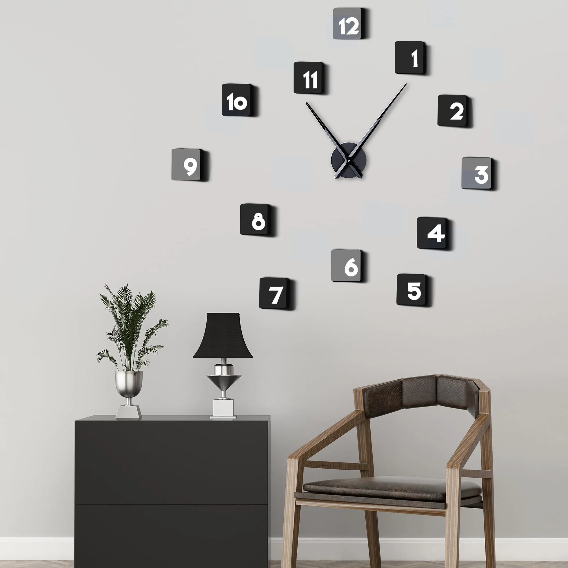 Lafocuse Agujas 3D Reloj de Pared Grande 60cm, DIY Silencioso Mecanico, Metal Negro Moderno