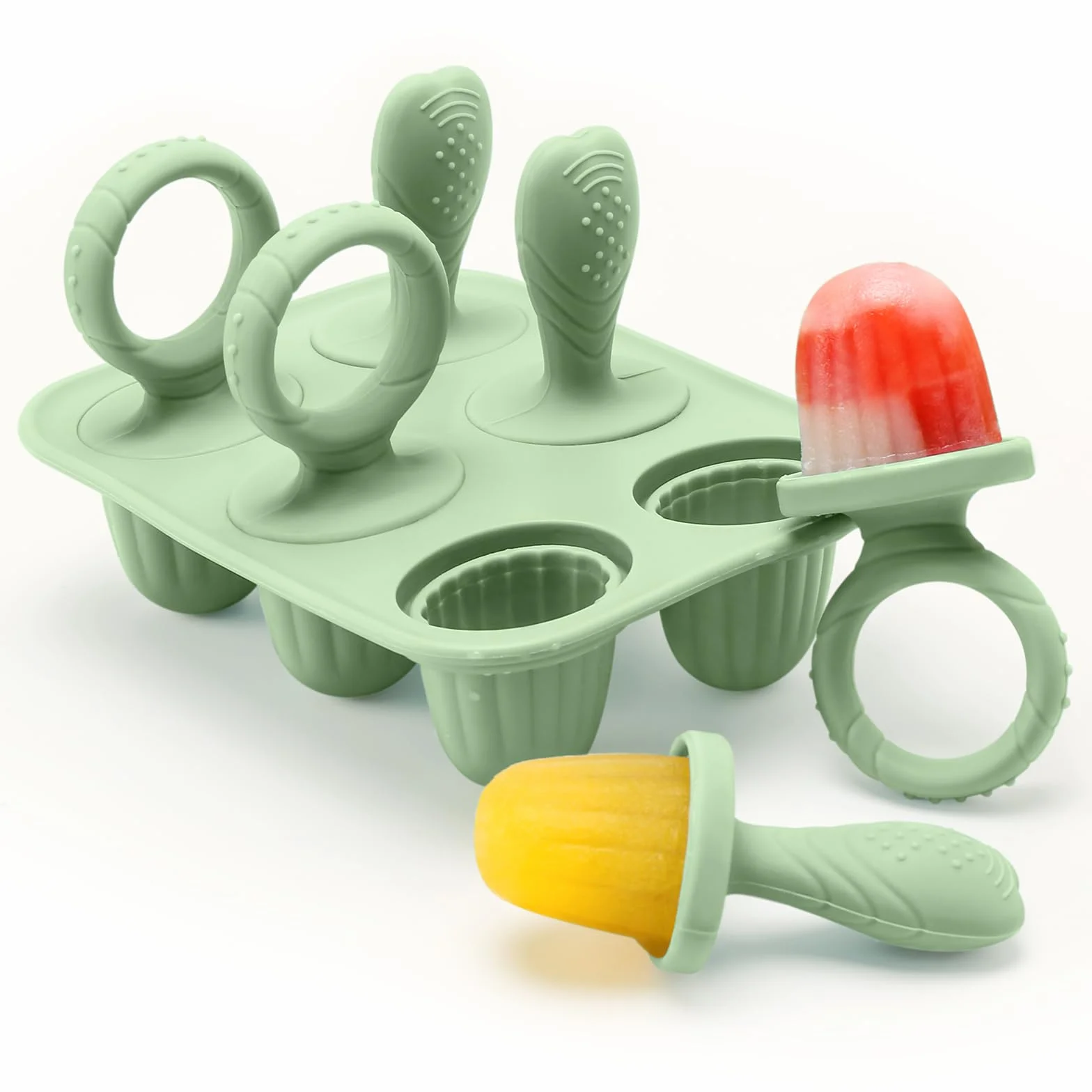 CLDY Mini moldes de silicona sin BPA para niños pequeños, 6 moldes de 17 ml, aptos para congelador y lavavajillas, verde