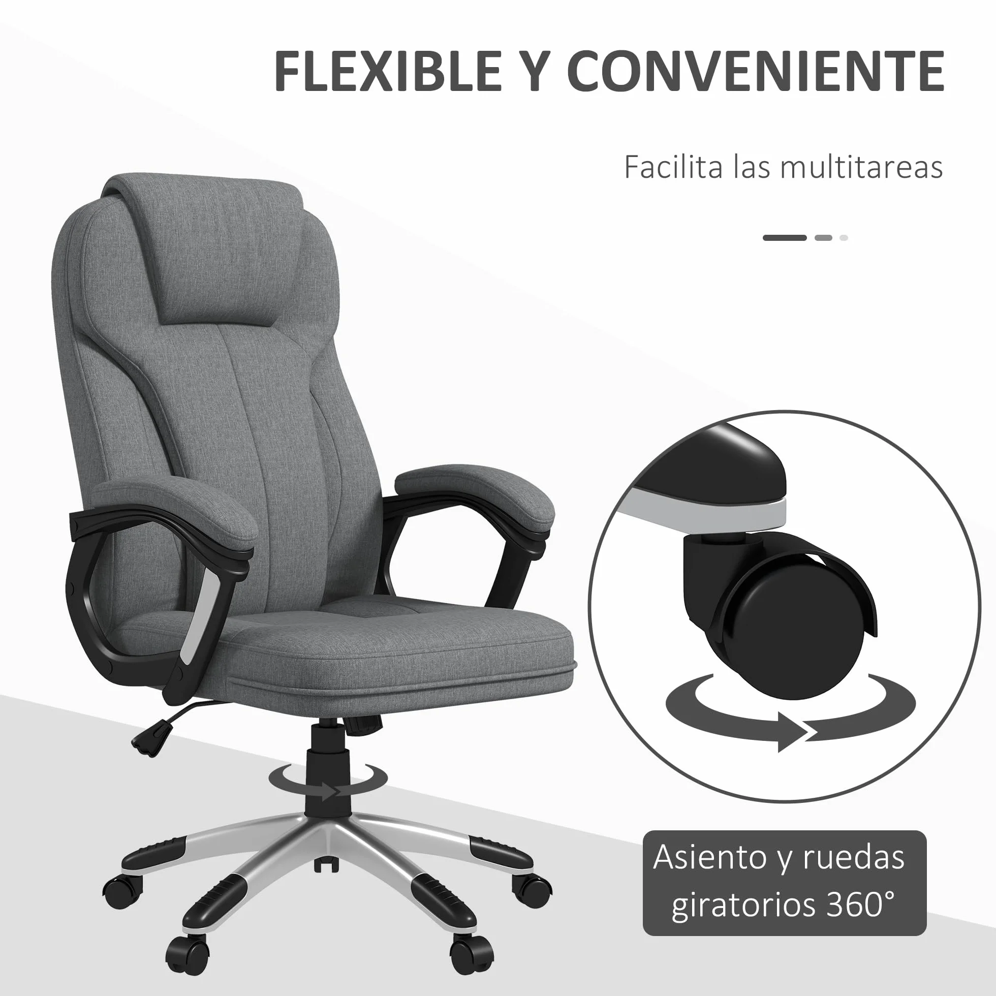 Vinsetto Silla de Oficina Ergonómica Giratoria Tapizada en Tela con Respaldo Alto y Reposabrazos Ajustable 66x75x110-120 cm Gris