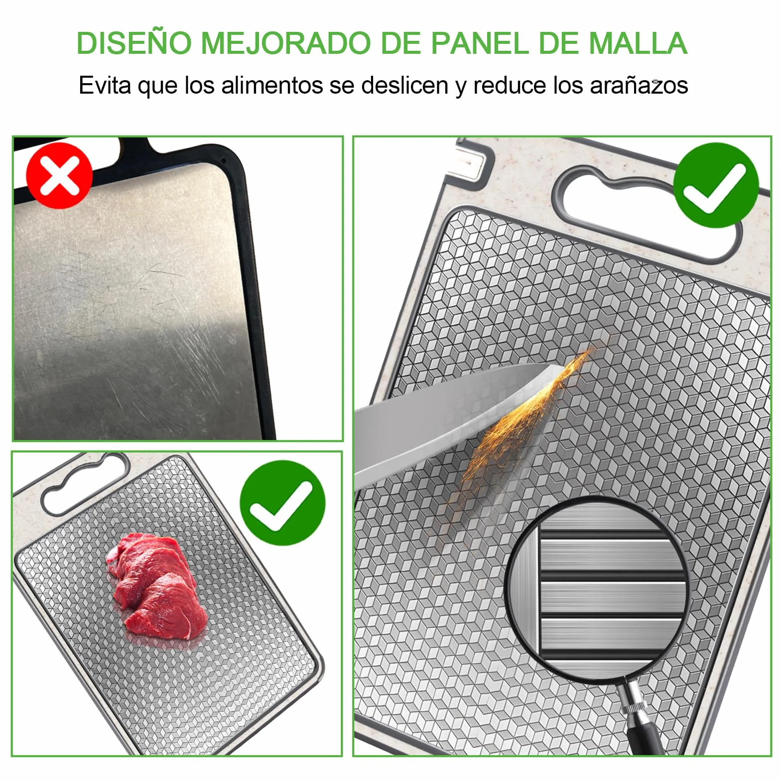 Tabla de Cortar Acero Inoxidable Doble Cara 36 x 25 cm Sin BPA