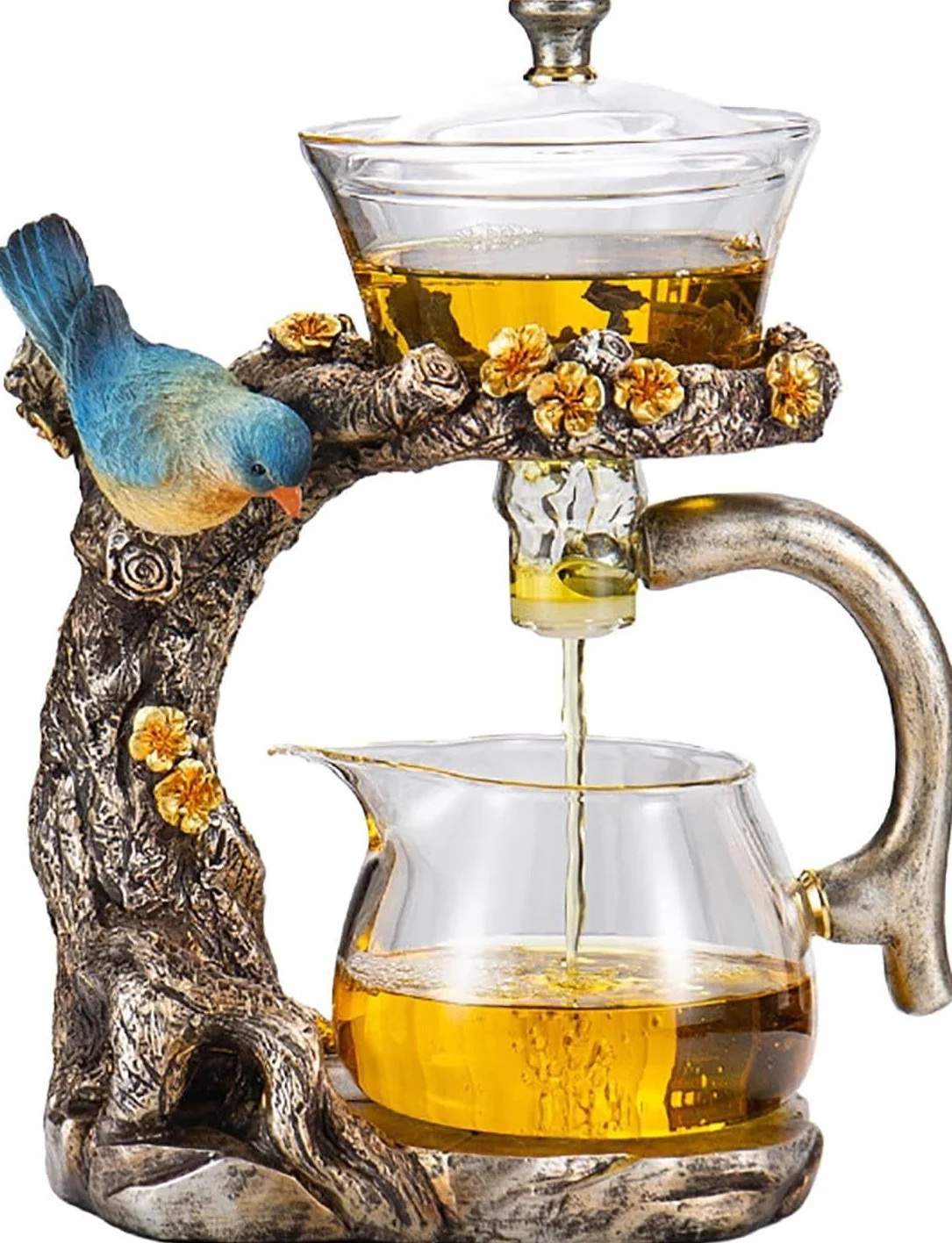 Juego de tetera magnética de cristal con infusor – Juego de té semiautomático de Kung Fu – Capacidad de 400 ml – Oro