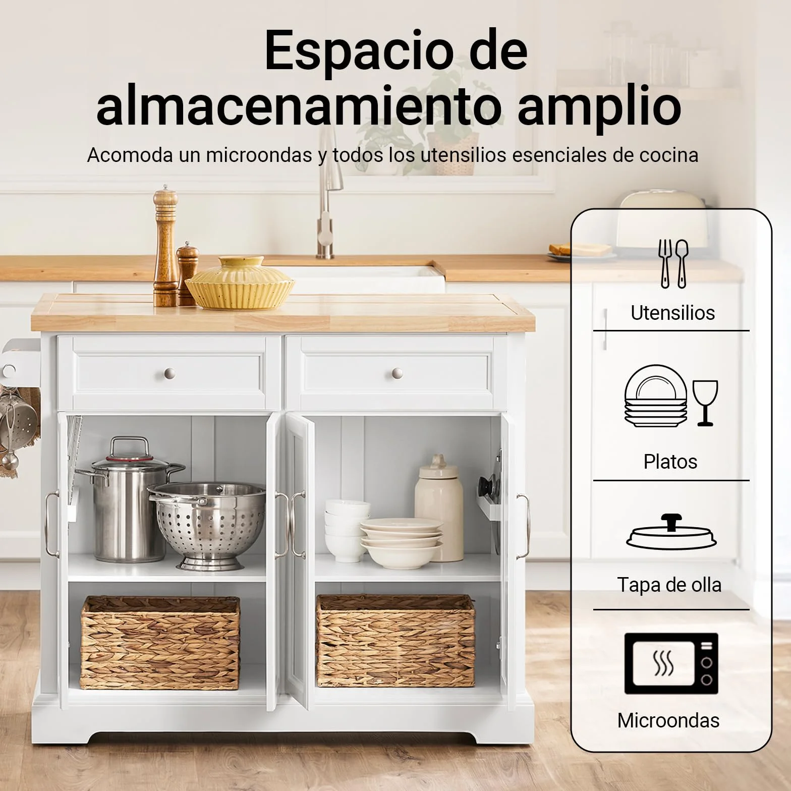 SoBuy Isla Cocina con Ruedas Carrito de Cocina con encimera Extensible Isla de Cocina móvil con Mesa Auxiliar de Cocina con Ruedas Blanco 115x92x(46-71) cm FKW71-III-WN
