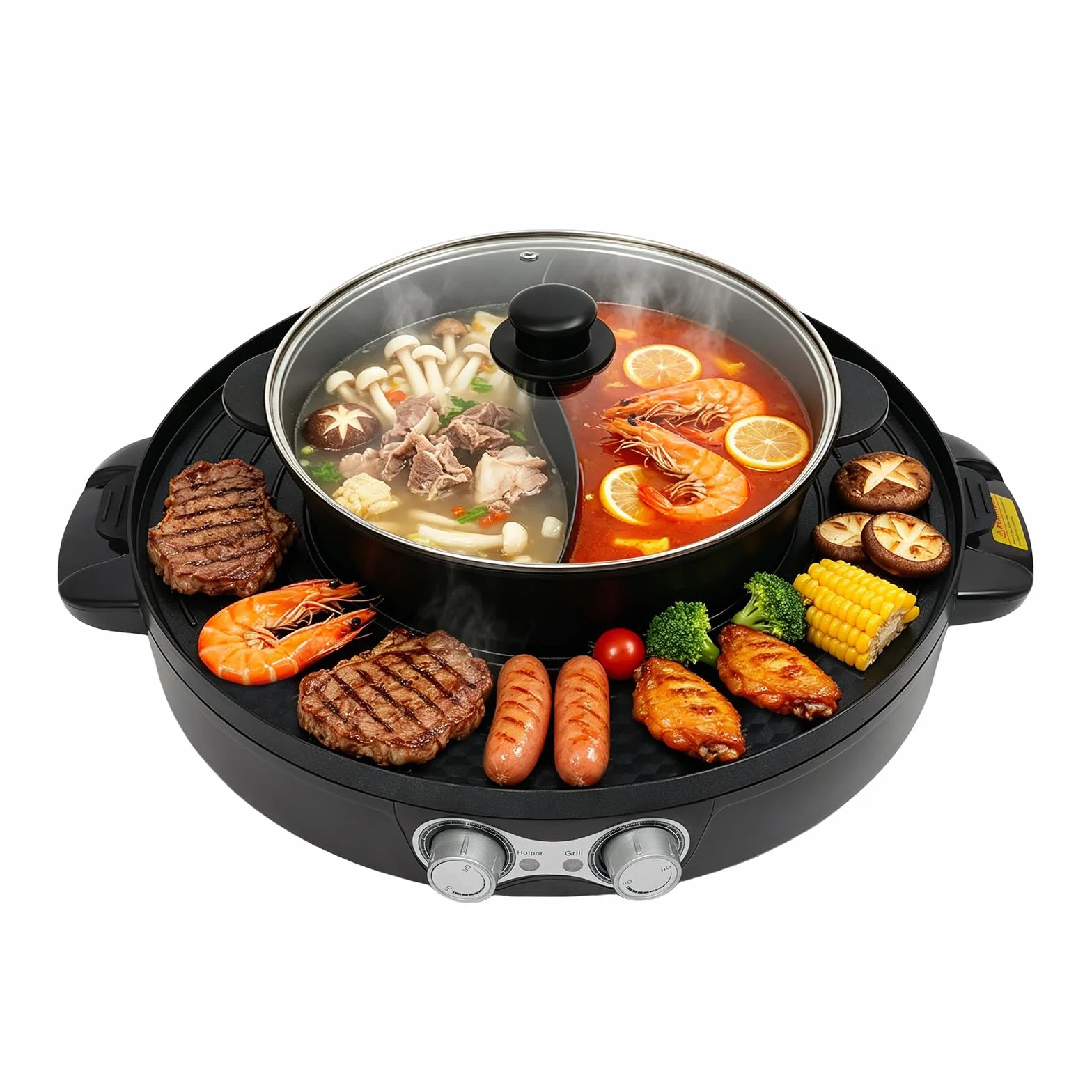 Parrilla de raclette y Hotpot 2 en 1, Calentador eléctrico de acero inoxidable antiadherente