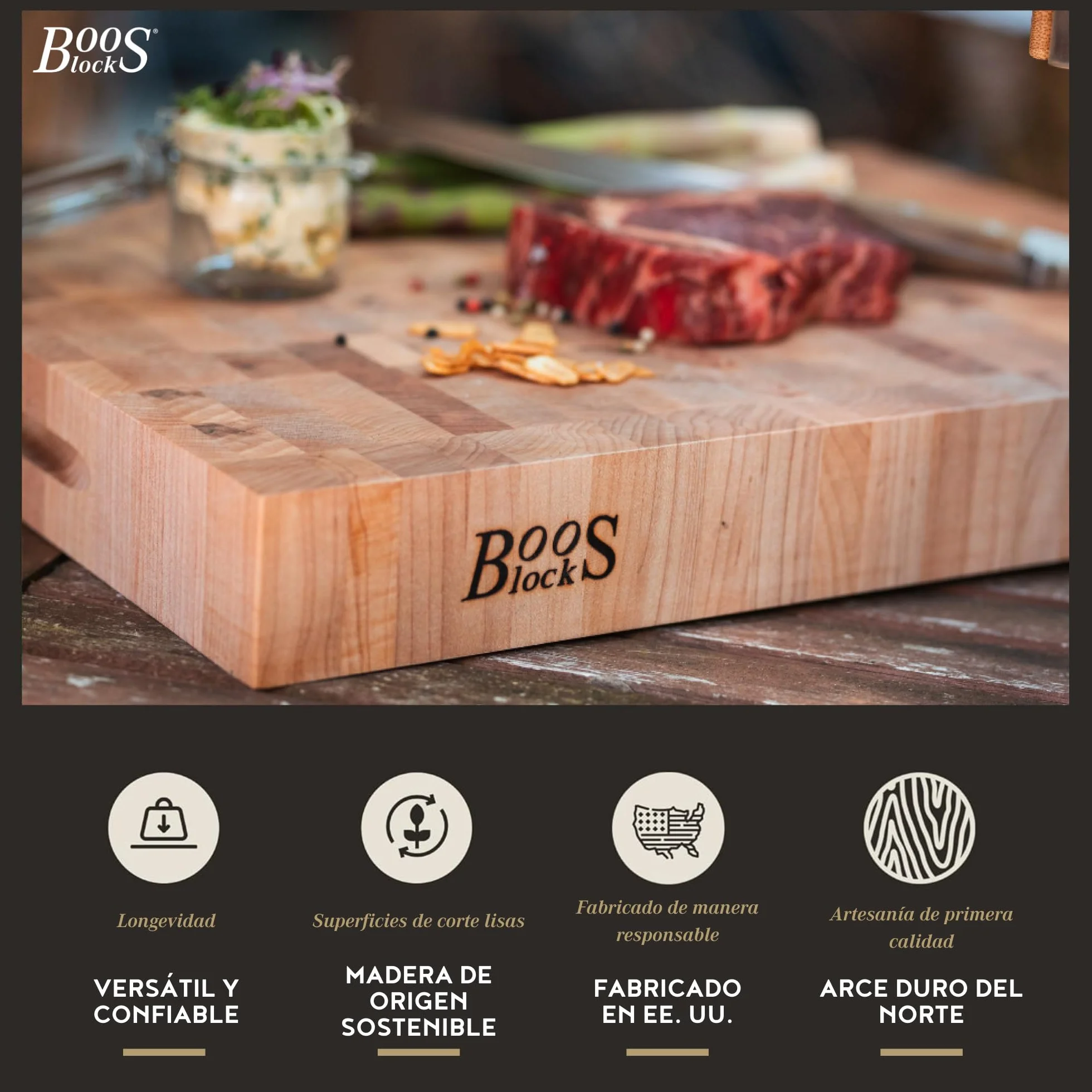 Boos Block Tabla de Cortar Cocina Madera de Testa Extra Gruesa 46 x 46 x 7,5 cm