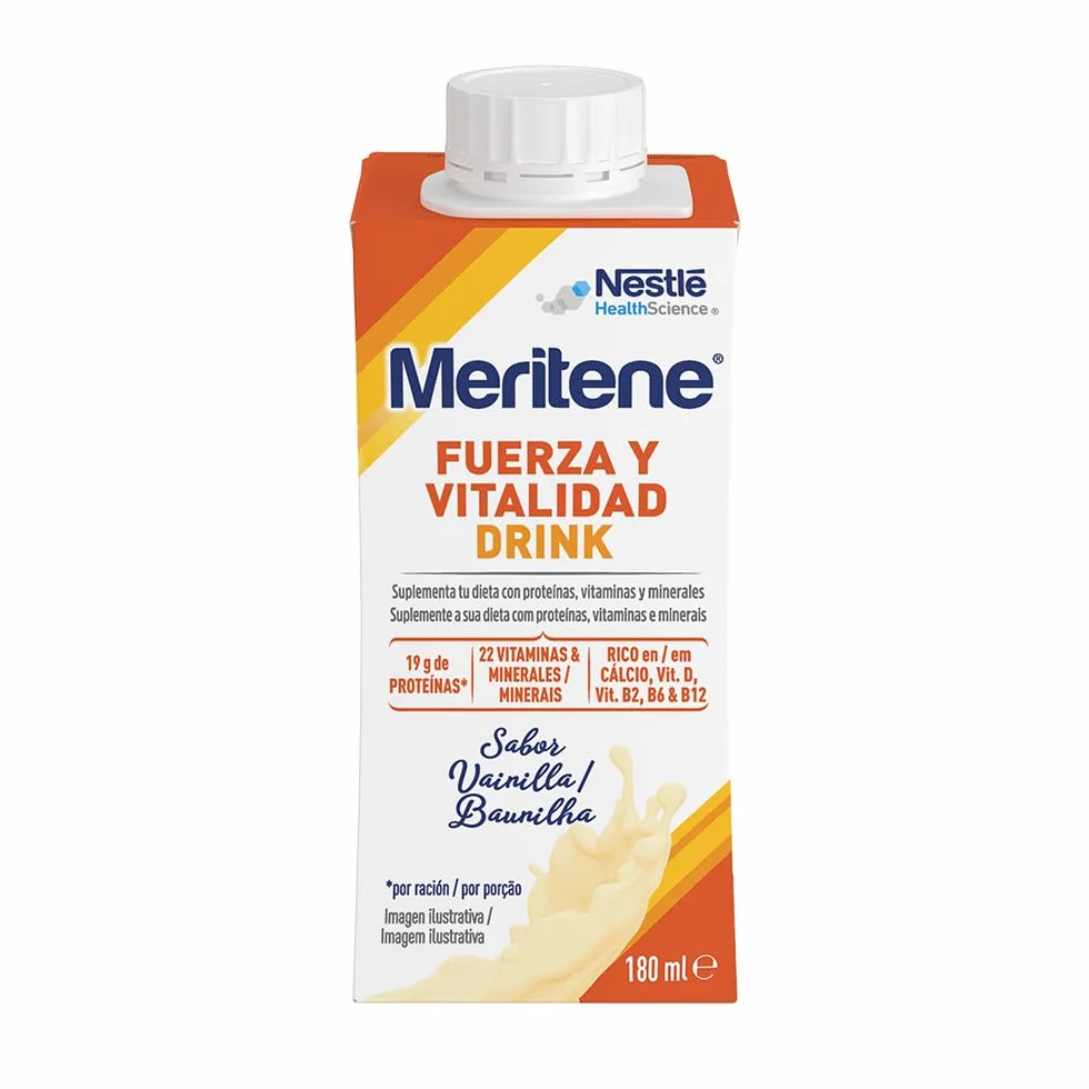 Meritene Fuerza y Vitalidad Drink Vainilla Listo para Tomar Batido con Proteínas Vitaminas y Minerales 12 x 180 ml