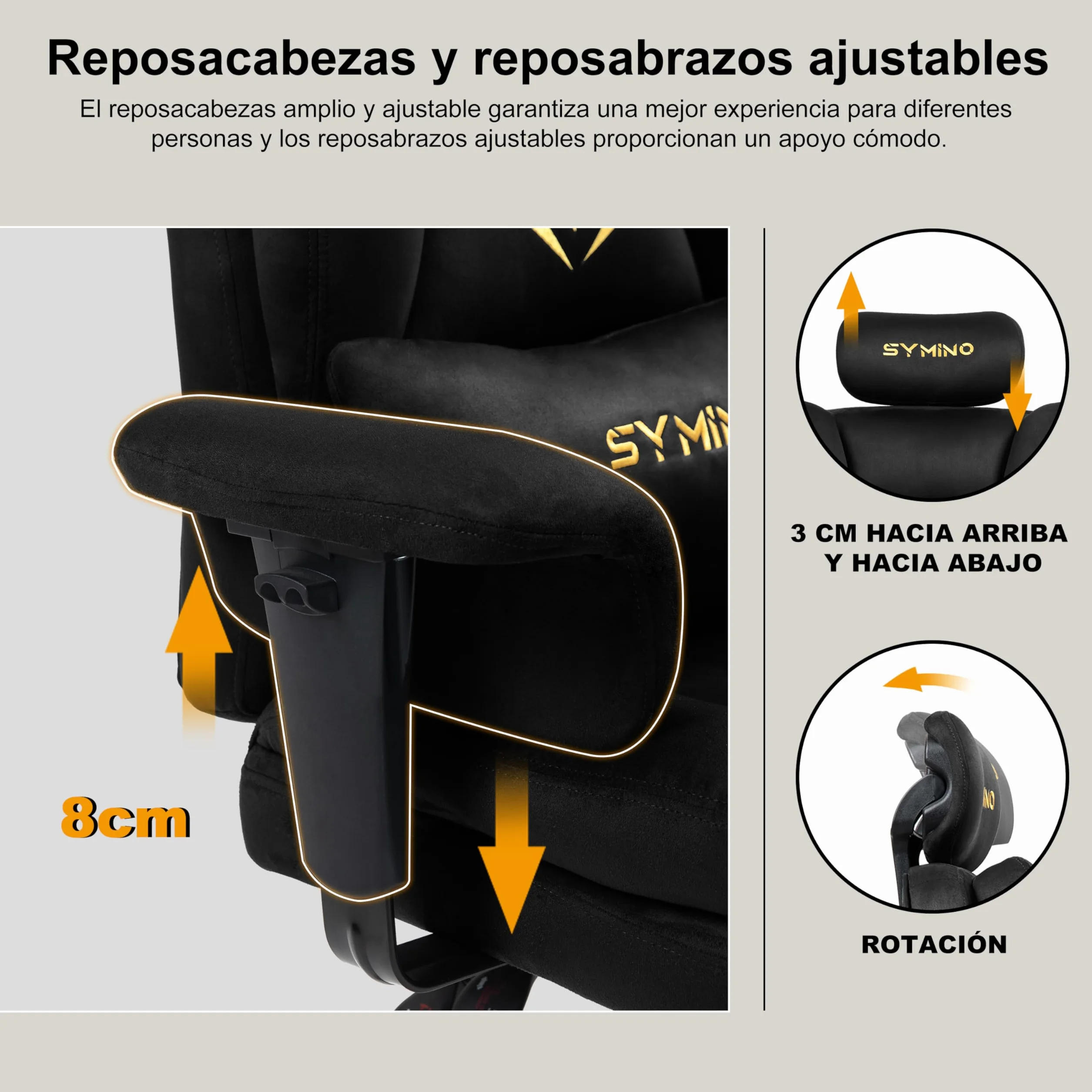 Symino Silla Gaming Ergonomica con Reposapiés - Silla Gamer de Oficina Reclinable 90-155° con Reposabrazos Ajustable -Adultos hasta 130kg