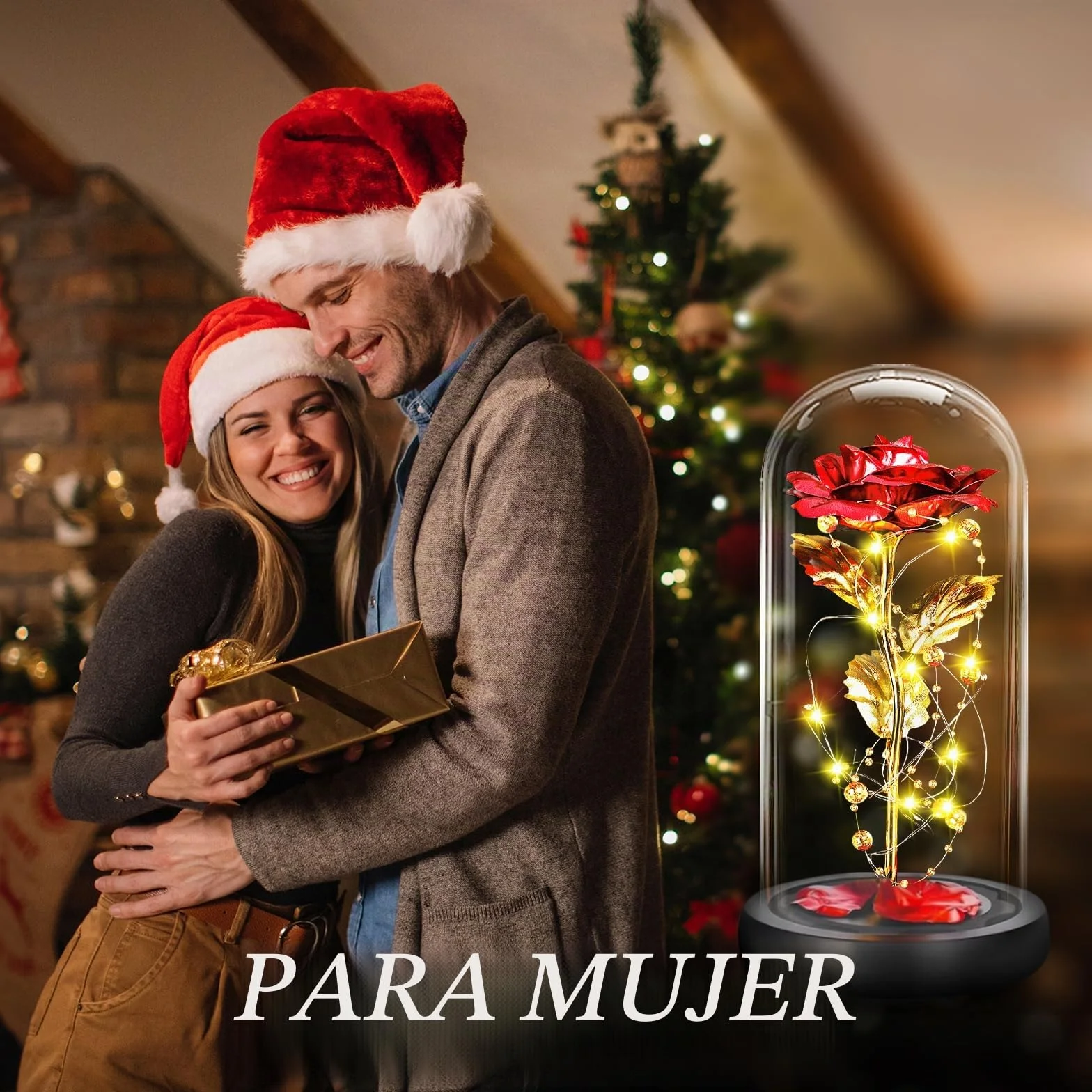 BOLEi Rosa eterna para Ella, Rosa de la Bella y la Bestia, Rosa eterna en Cristal con LED, Boda para Ella, Regalos de cumpleaños para Ella, Regalo de Rosa preservada para Ella, mamá, Abuela