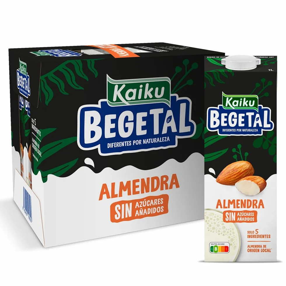 KAIKU BEGETAL Bebida de Almendra Pack 6 x 1 L, 100% Vegetal, Sin Azúcares Añadidos, Vegana y Sin Gluten