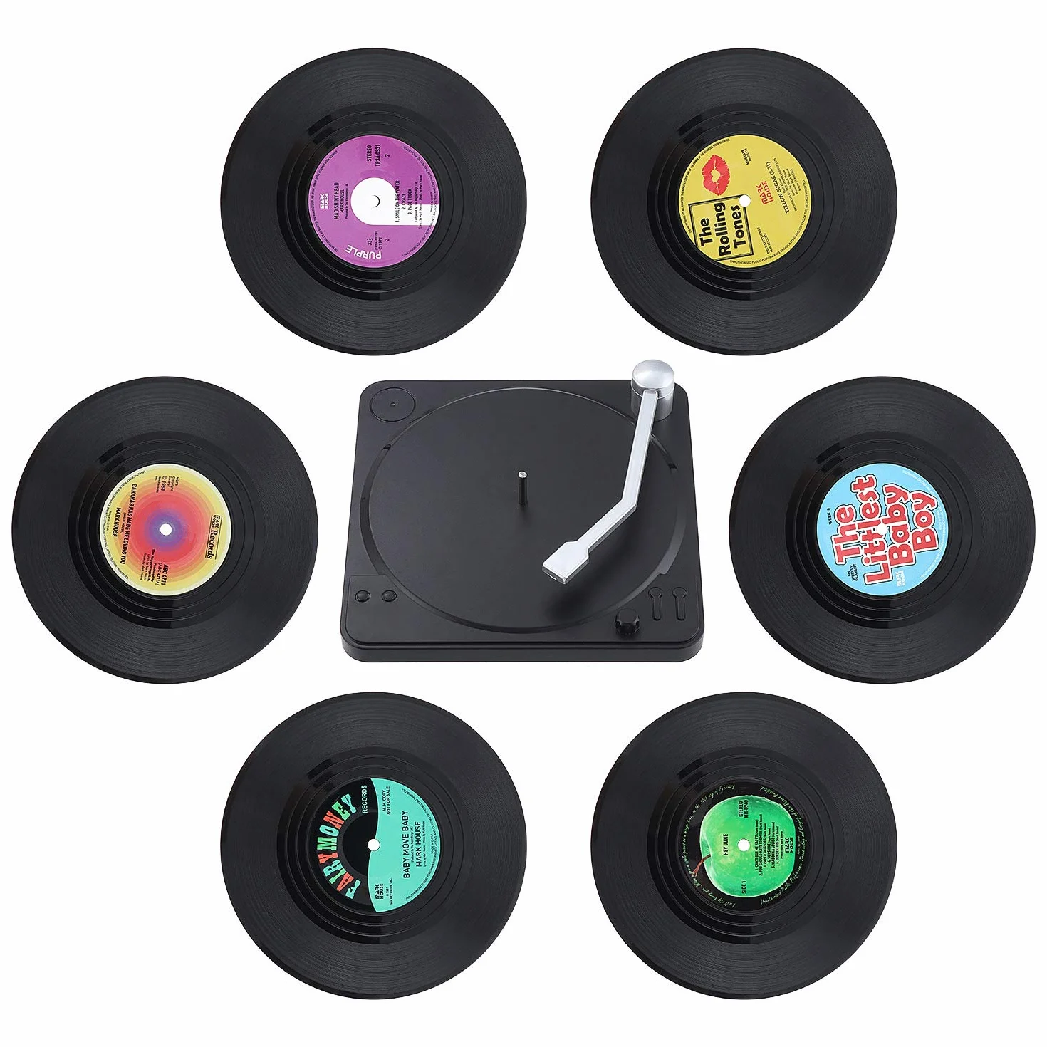 Coolty 6 Piezas Posavasos de Vinilo Retro Antideslizante Aislante Redonda