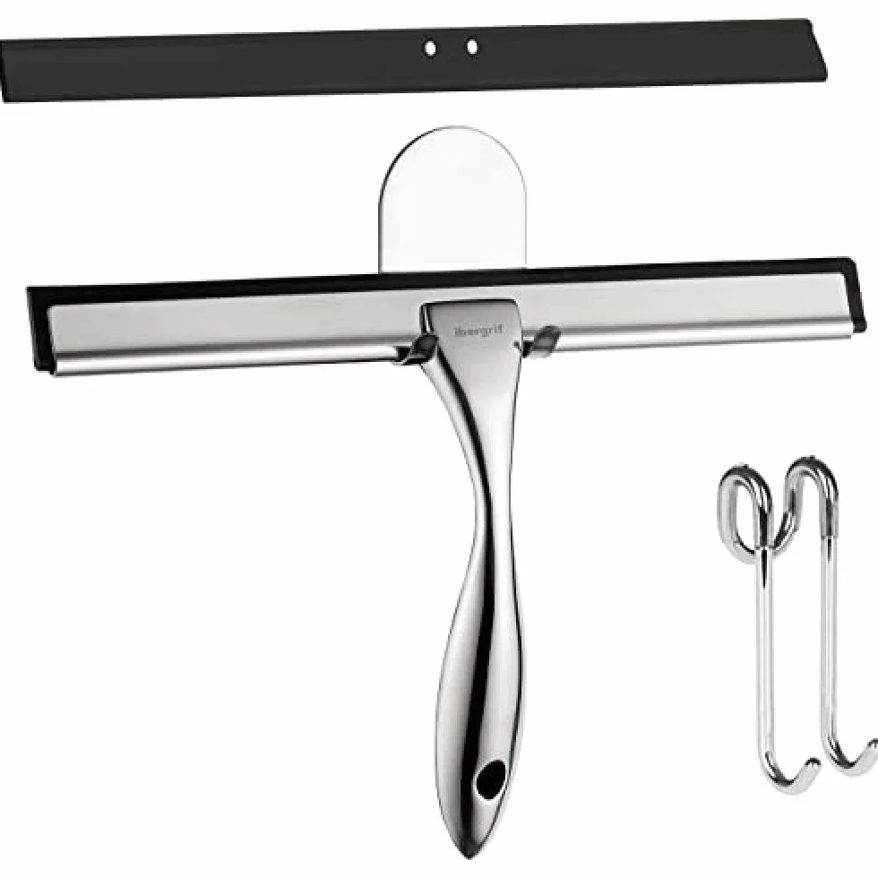 Ibergrif M34101 Escobilla de Goma Acero Limpiacristales Ducha con Cuchilla Repuesto Rasqueta Mampara Cromo