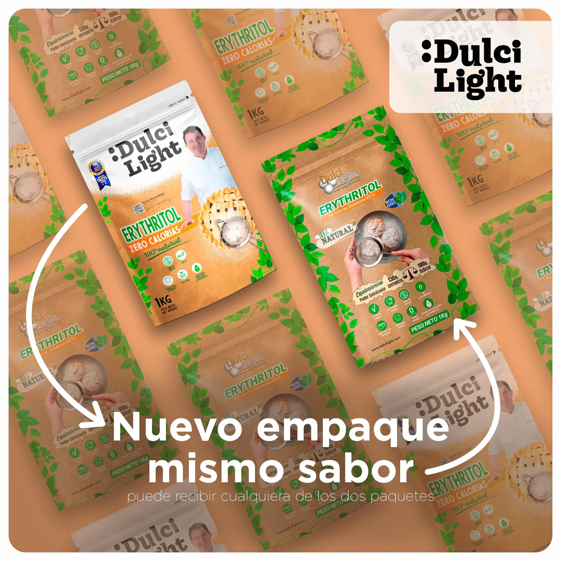 Dulcilight Edulcorante Eritritol 2Kg Zero Calorías Sustituto del Azúcar Sabor Natural No GMO Keto Vegano Libre de Gluten